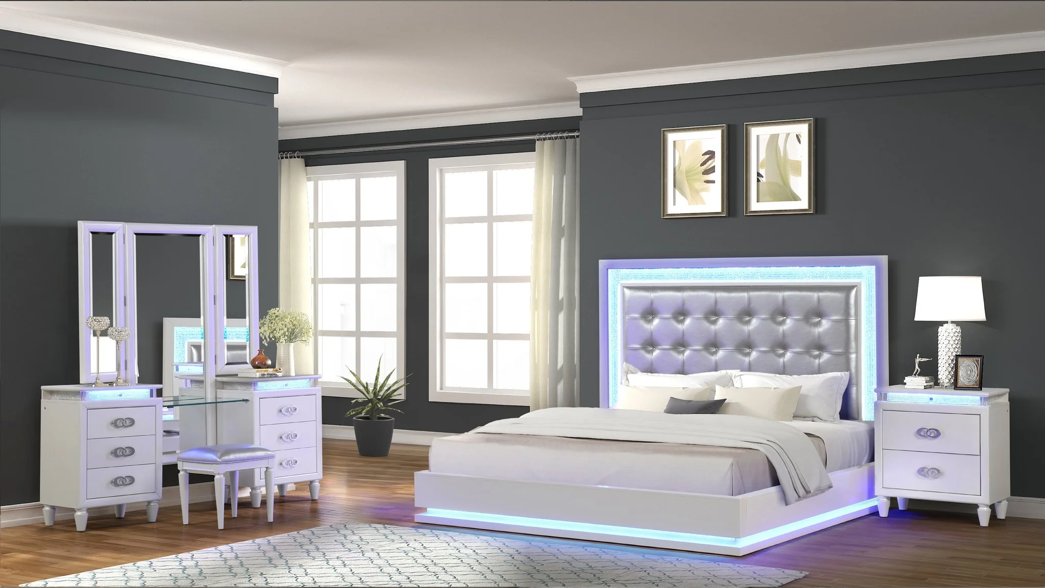 Passion Queen 4PC with Vanity Bedroom set Milky White - Image 18