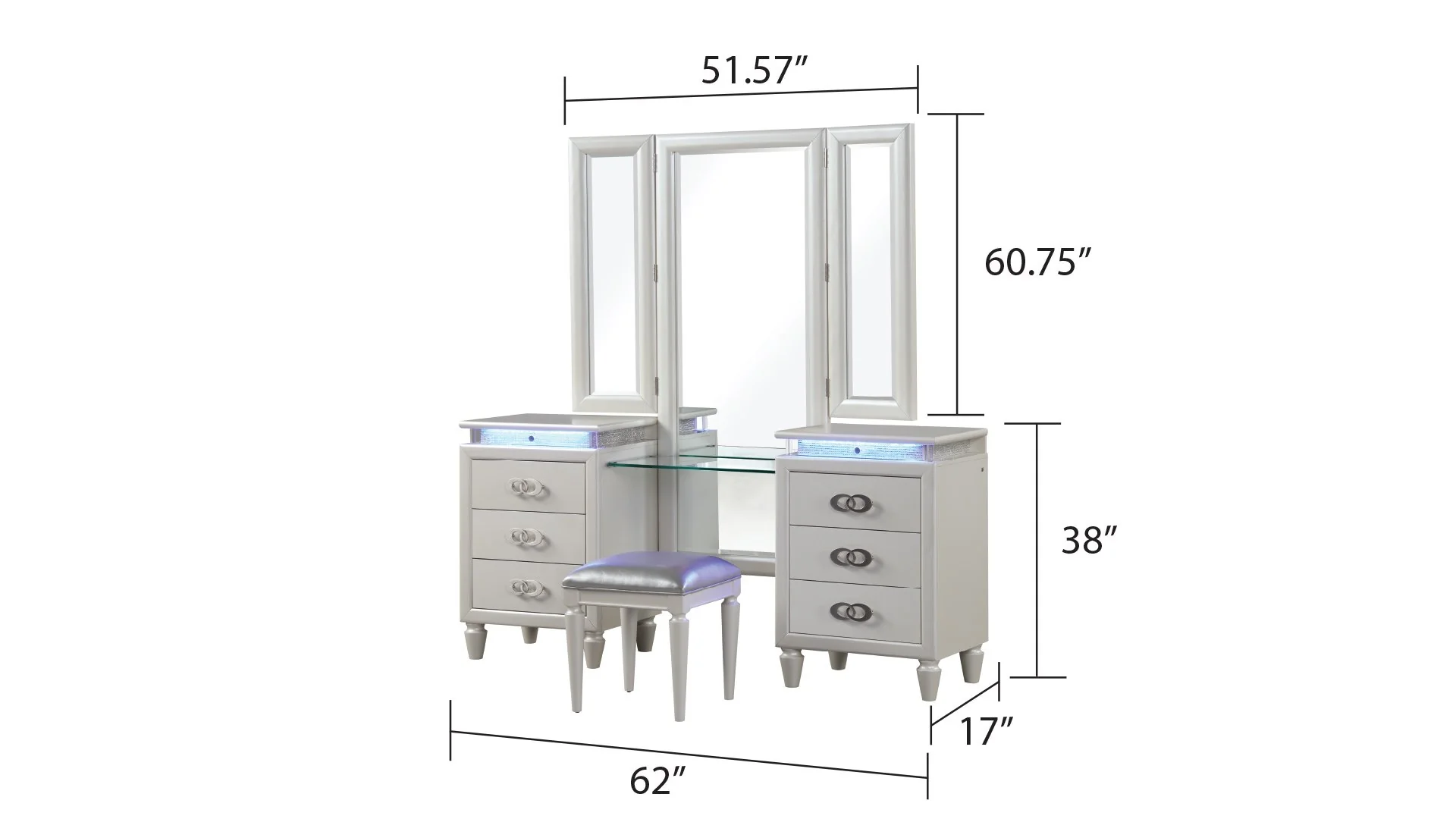 Passion Queen 5 PC with Vanity Bedroom Set Milky White - Image 17