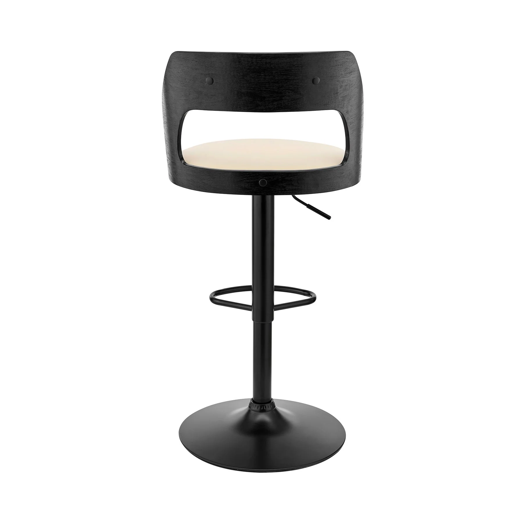 Paulo Adjustable Swivel Cream Faux Leather and Black Wood Bar Stool with Black Base - Image 5