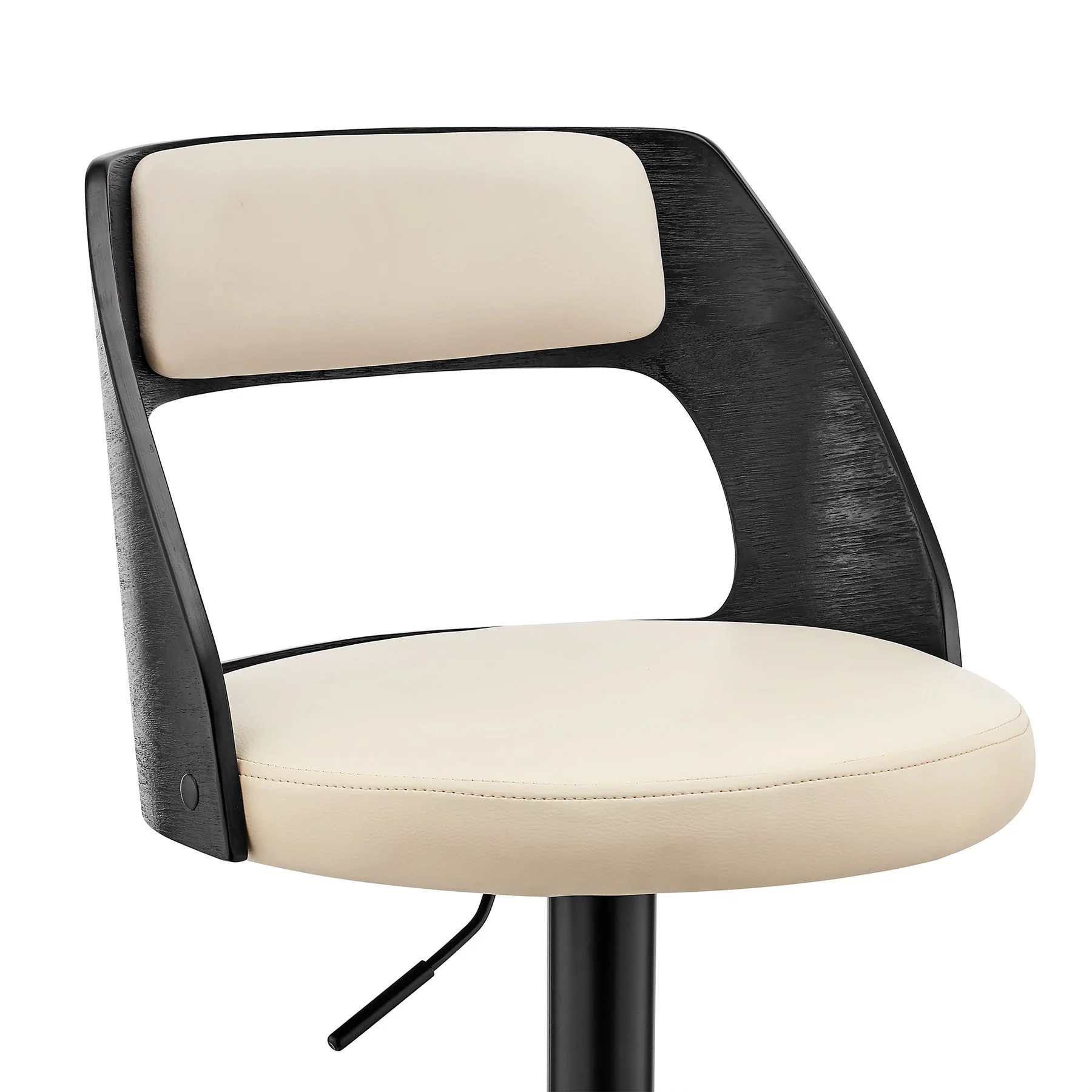 Paulo Adjustable Swivel Cream Faux Leather and Black Wood Bar Stool with Black Base - Image 6