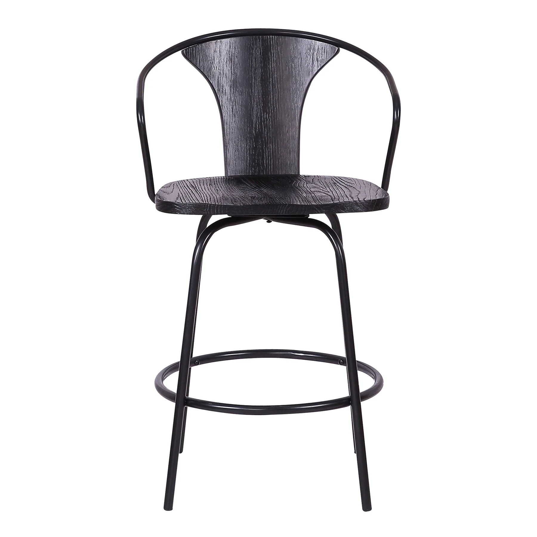 Payton Industrial 30" Swivel Black Wood and Metal Bar Stool - Image 2