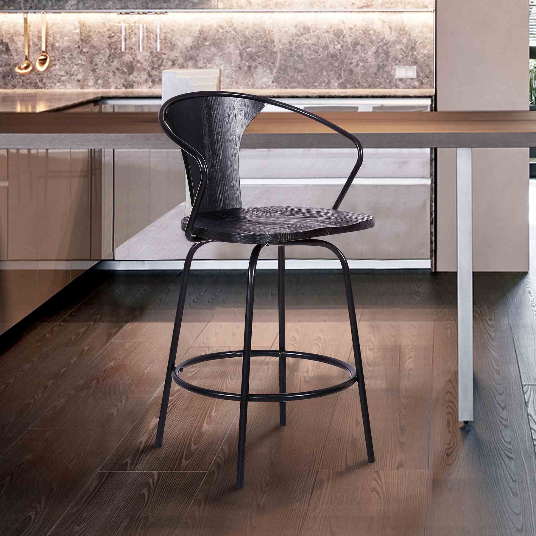 Payton Industrial 30" Swivel Black Wood and Metal Bar Stool - Image 6
