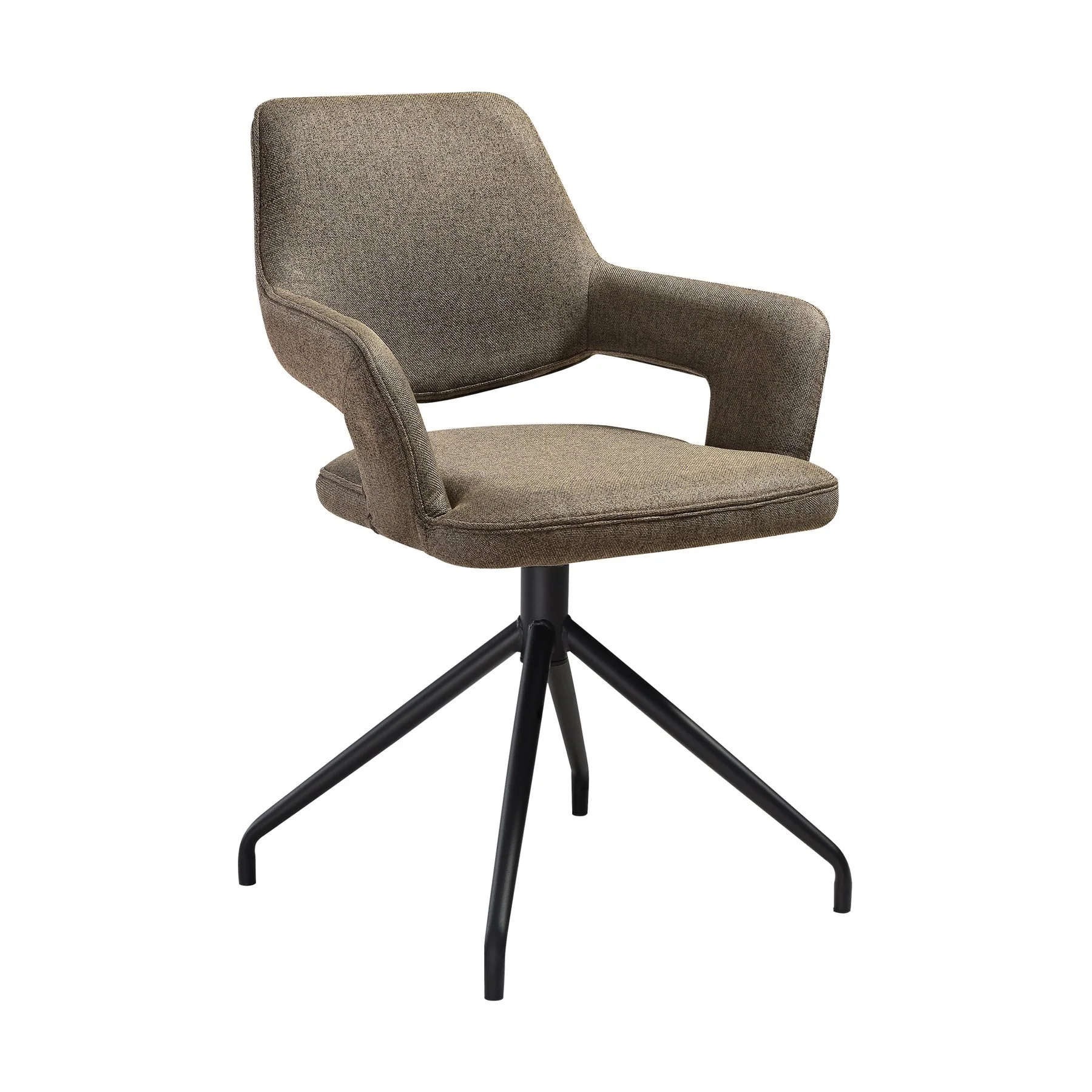Penny Swivel Upholstered Dining Chair in Brown Fabric with Black Metal Legs - Set of 2 - Image 2