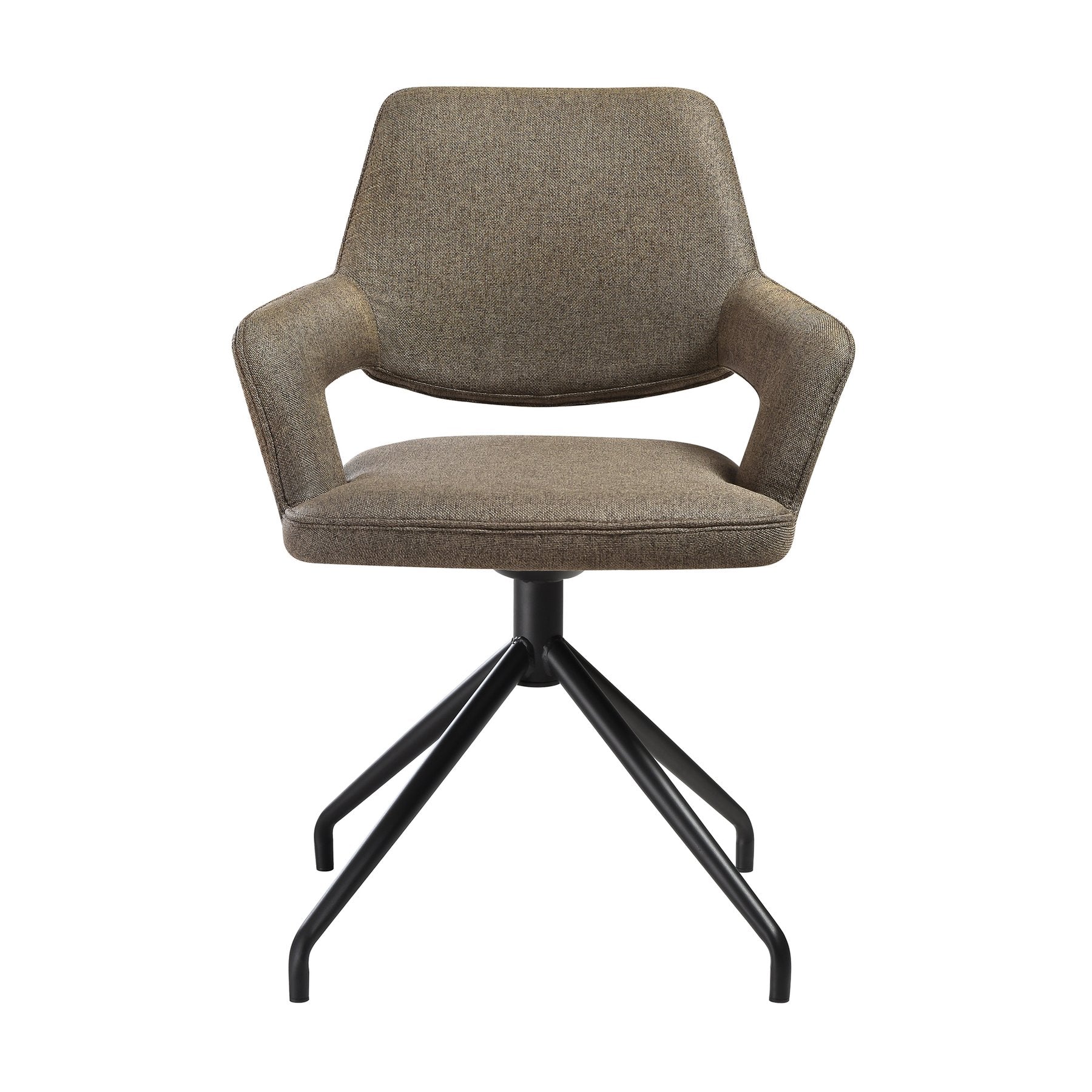 Penny Swivel Upholstered Dining Chair in Brown Fabric with Black Metal Legs - Set of 2 - Image 3