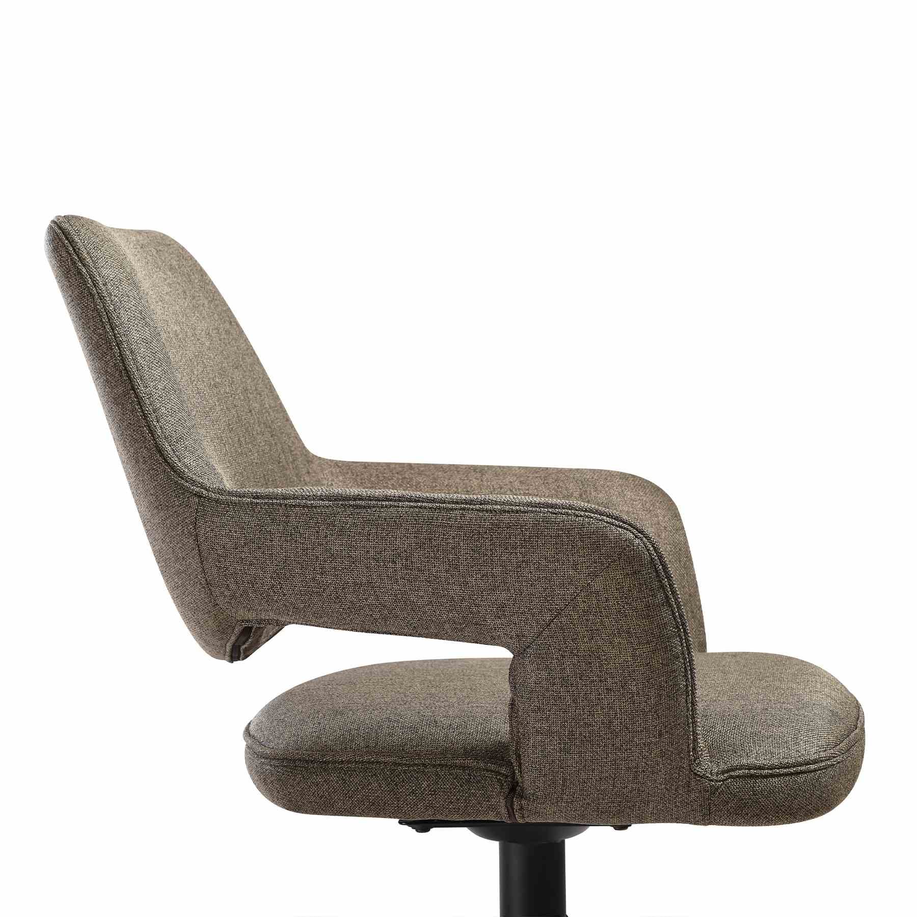 Penny Swivel Upholstered Dining Chair in Brown Fabric with Black Metal Legs - Set of 2 - Image 7