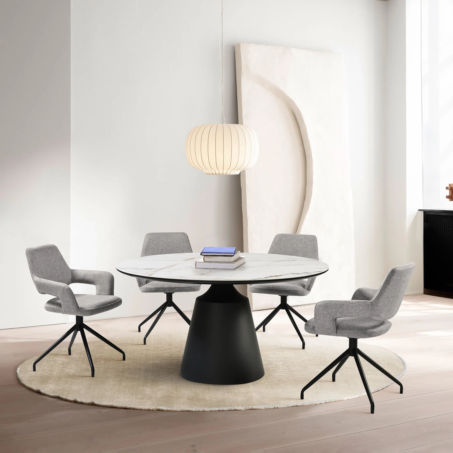 Penny Swivel Upholstered Dining Chair in Gray Fabric with Black Metal Legs - Set of 2 - Image 11