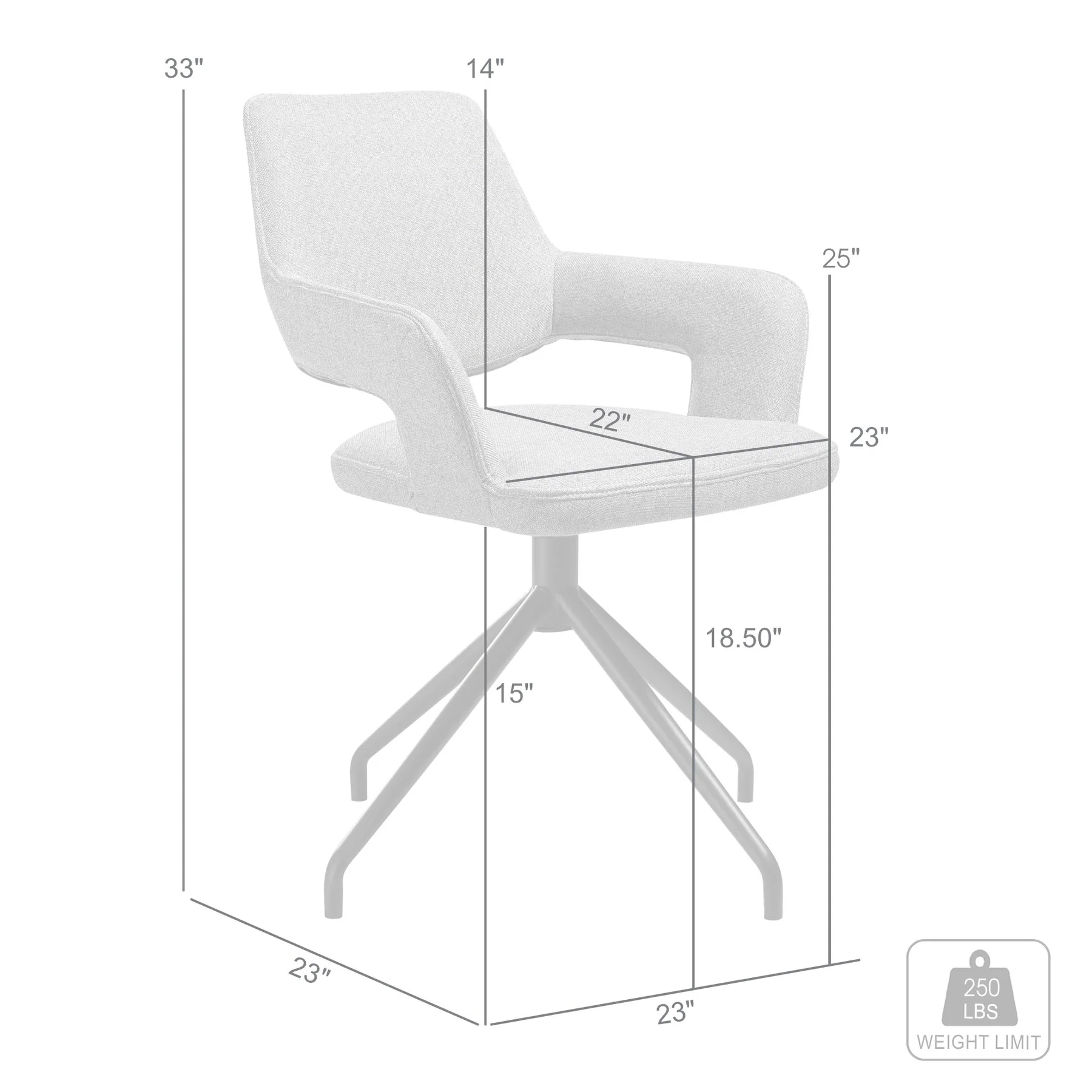 Penny Swivel Upholstered Dining Chair in Gray Fabric with Black Metal Legs - Set of 2 - Image 9