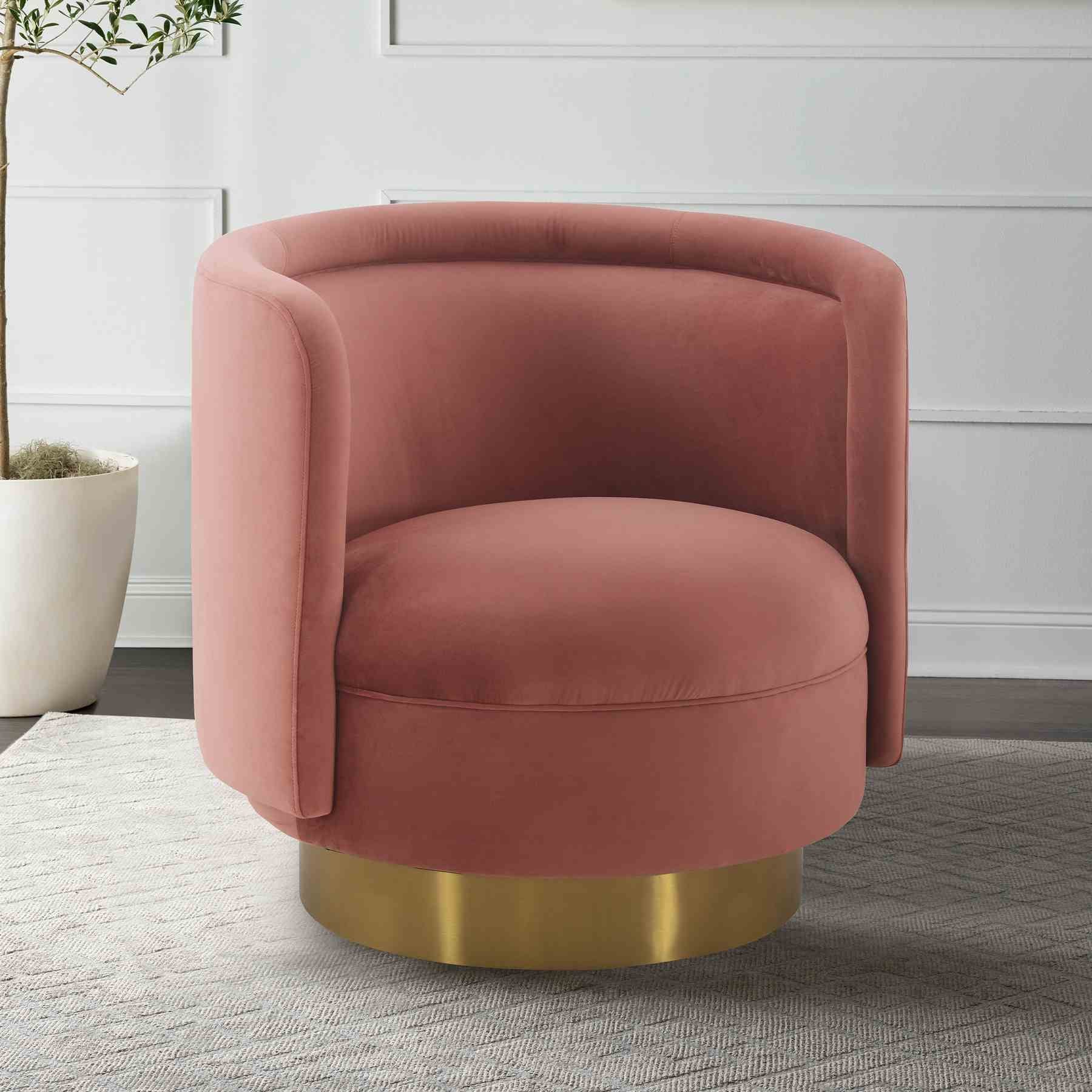 Peony Blush Fabric Upholstered Sofa Accent Chair with Brushed Gold Legs - Image 7