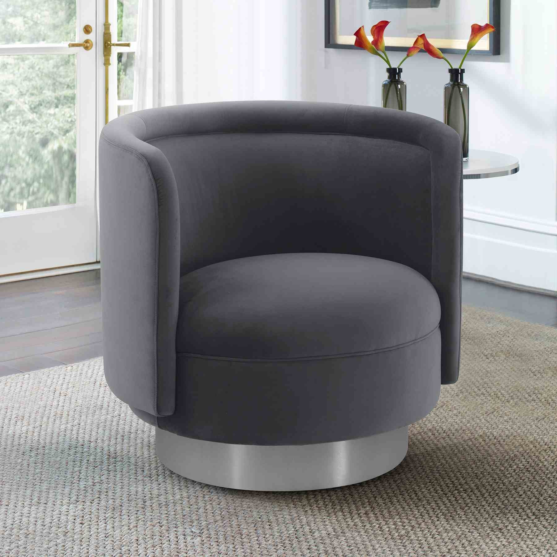 Peony Gray Fabric Upholstered Sofa Accent Chair with Brushed Gold Legs - Image 7