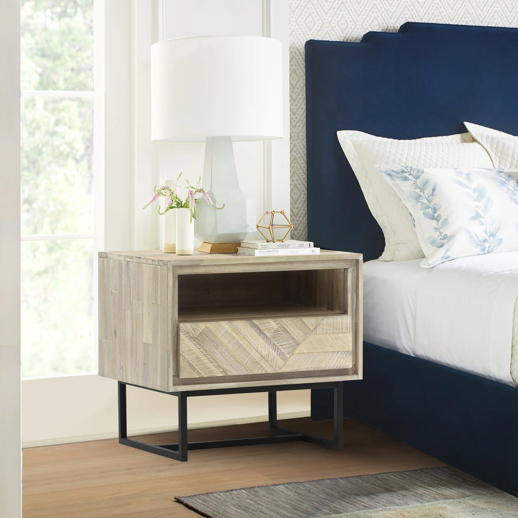 Peridot 1 Drawer Nightstand in Natural Acacia Wood - Image 7