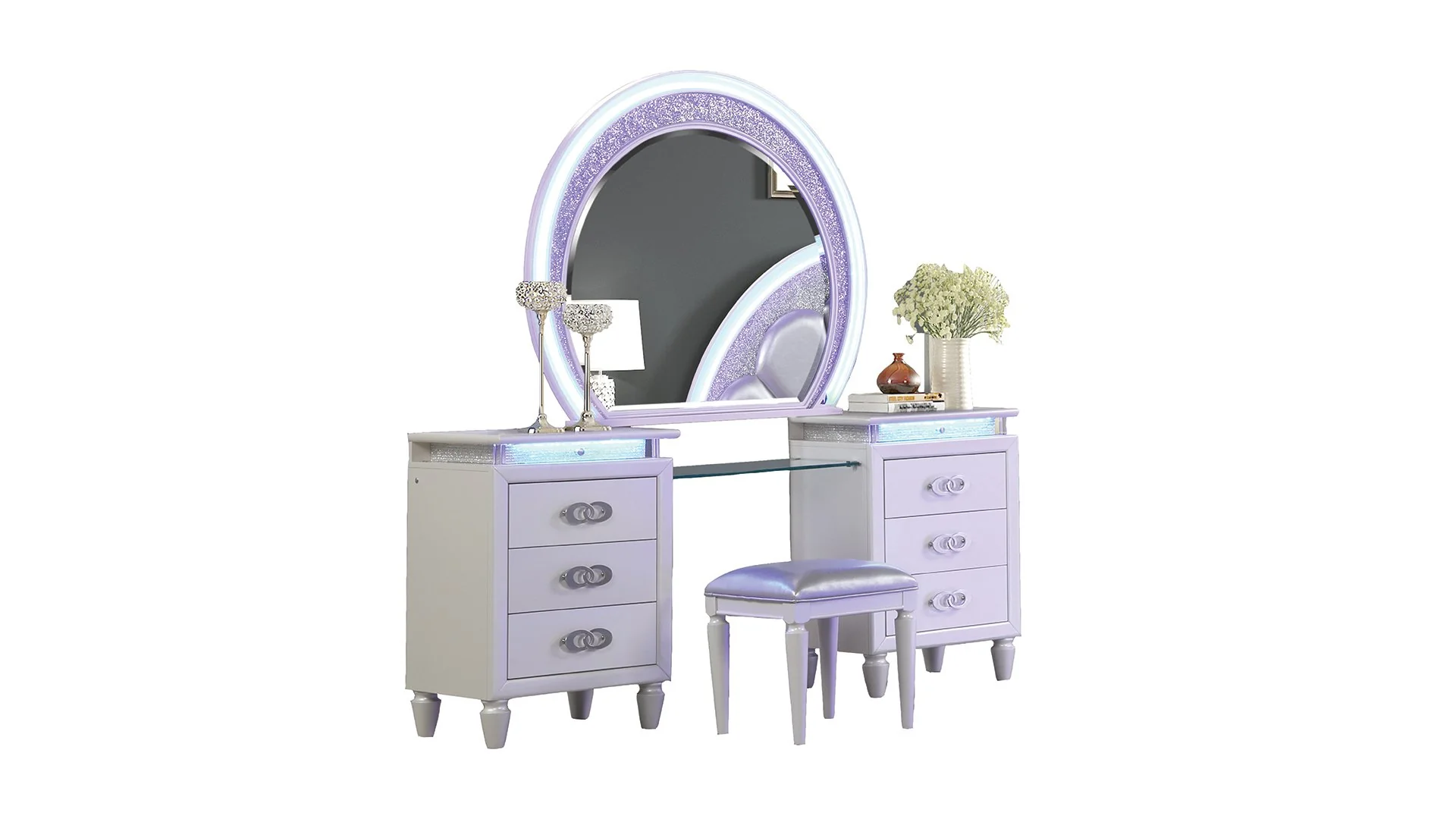 Perla Queen 4PC with Vanity Bedroom set Milky White - Image 13
