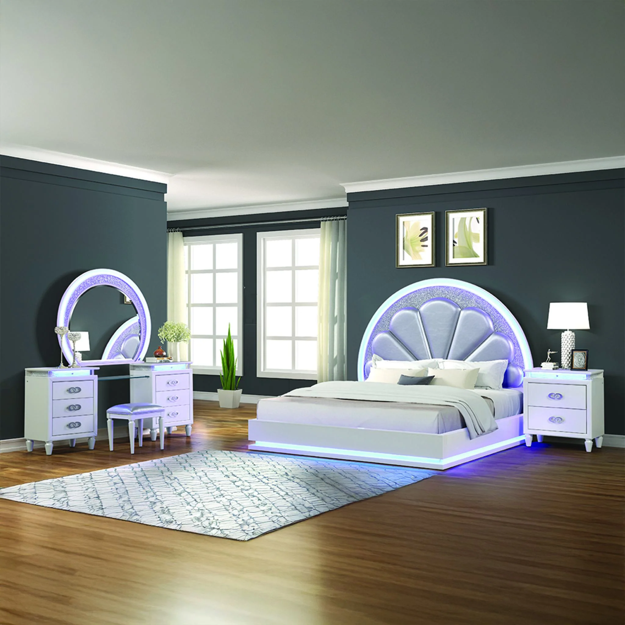Perla Queen 4PC with Vanity Bedroom set Milky White - Image 17