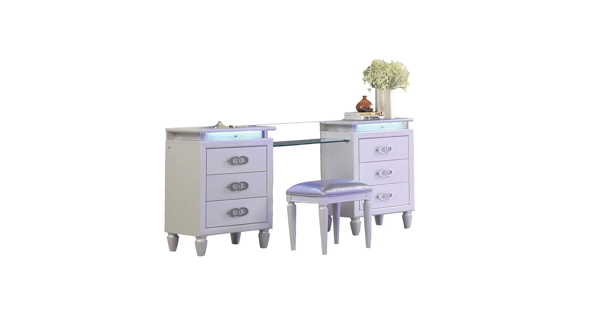 Perla Queen 5PC with Vanity Bedroom Set Milky White - Image 14