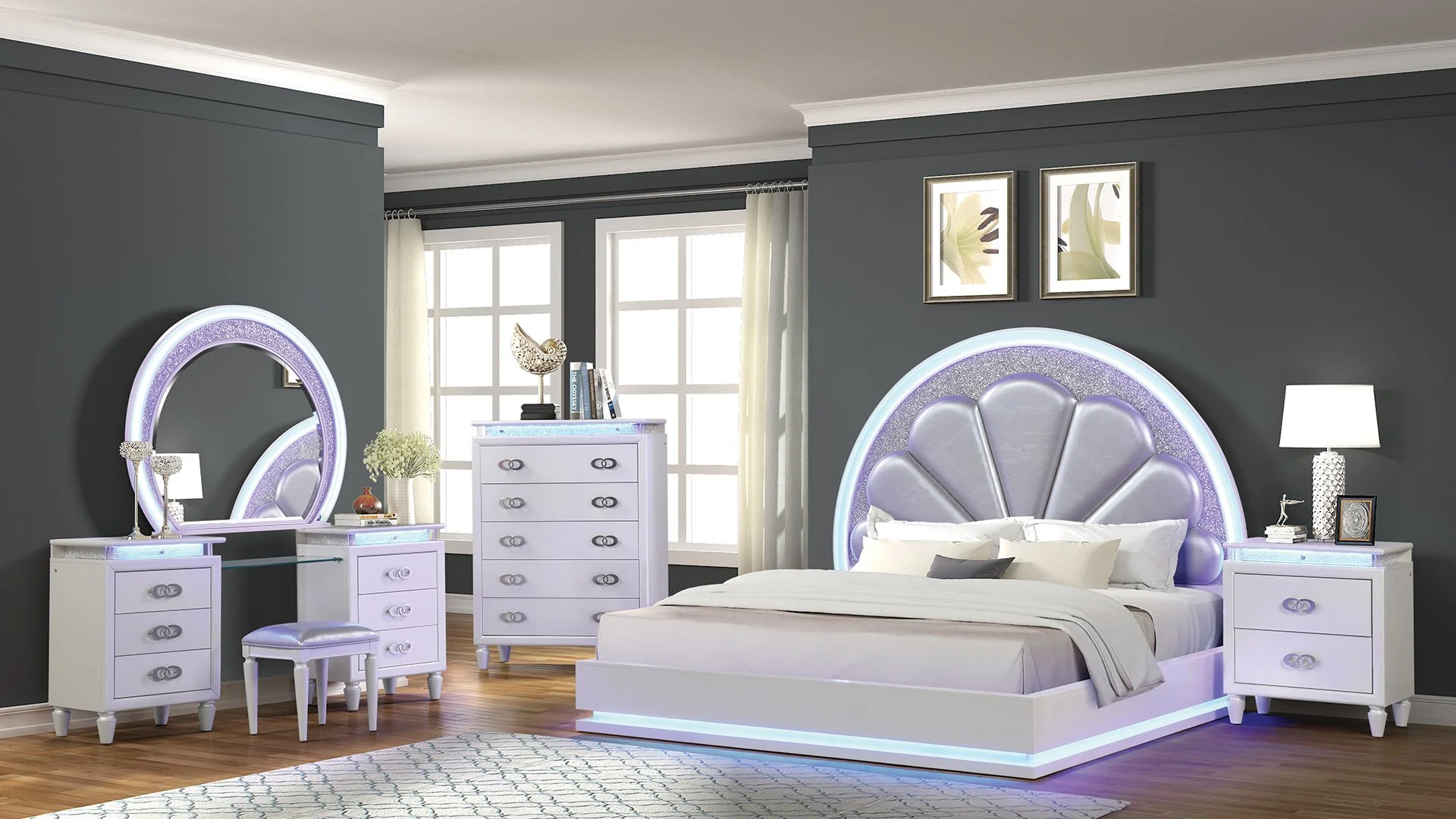 Perla Queen 5PC with Vanity Bedroom Set Milky White - Image 19