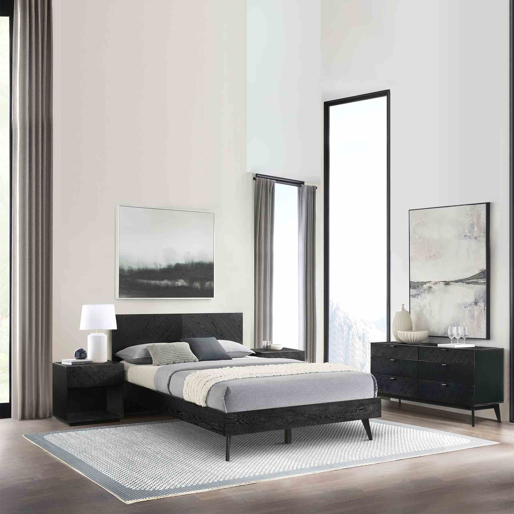 Petra Queen Platform Wood Bed Frame in Black Finish - Image 13