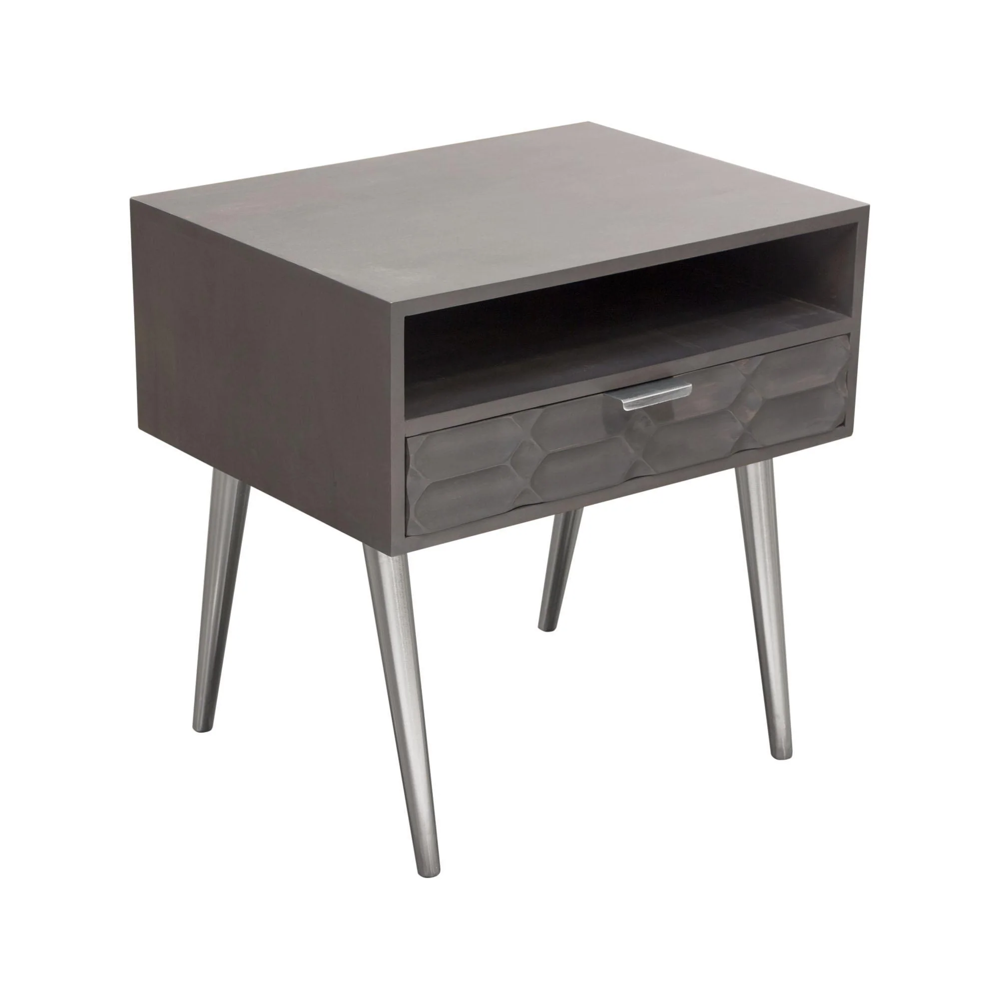 Petra Solid Mango Wood 1-Drawer Accent Table in Smoke Grey Finish w/ Nickel Legs by Diamond Sofa - Image 3