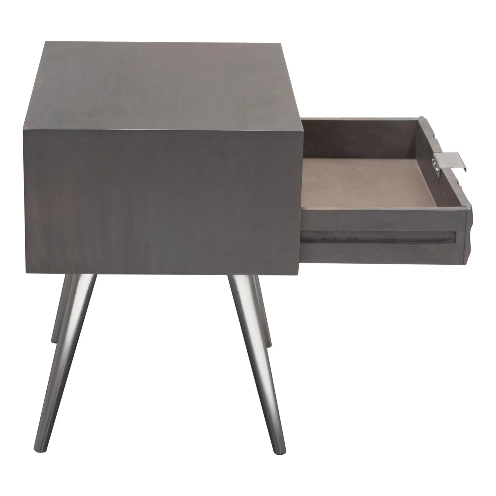 Petra Solid Mango Wood 1-Drawer Accent Table in Smoke Grey Finish w/ Nickel Legs by Diamond Sofa - Image 6