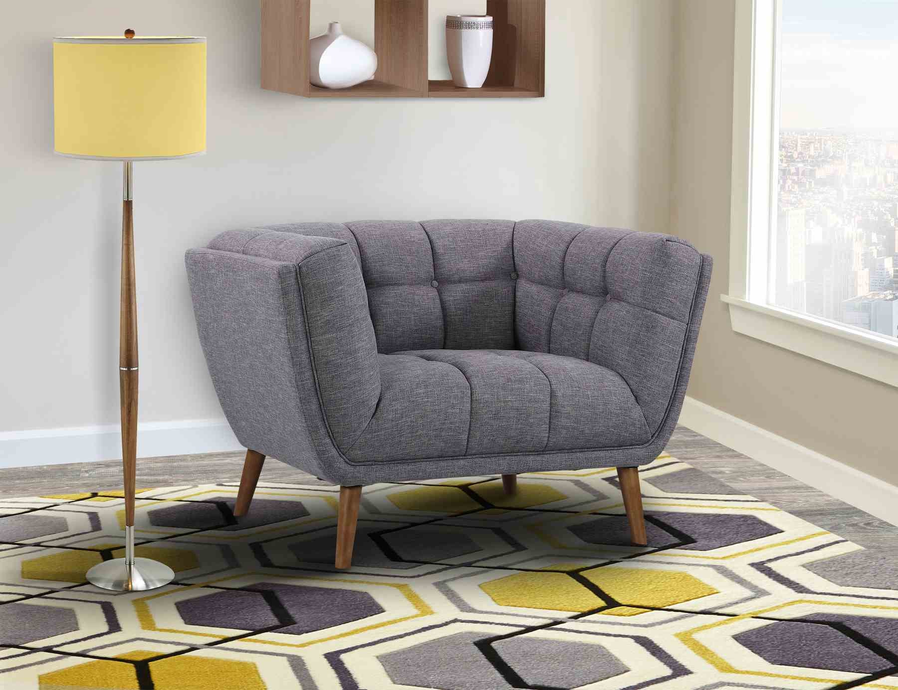 Phantom Mid-Century Modern Chair in Dark Gray Linen and Walnut Legs - Image 6