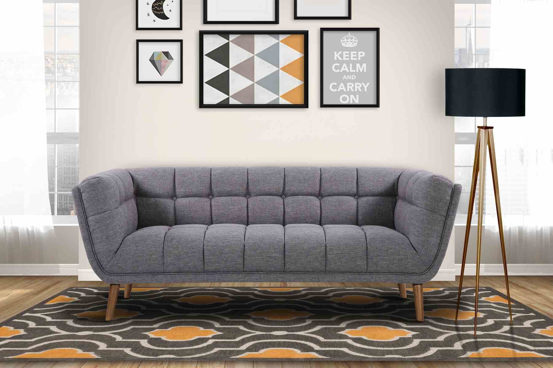 Phantom Mid-Century Modern Sofa in Dark Gray Linen and Walnut Legs - Image 6