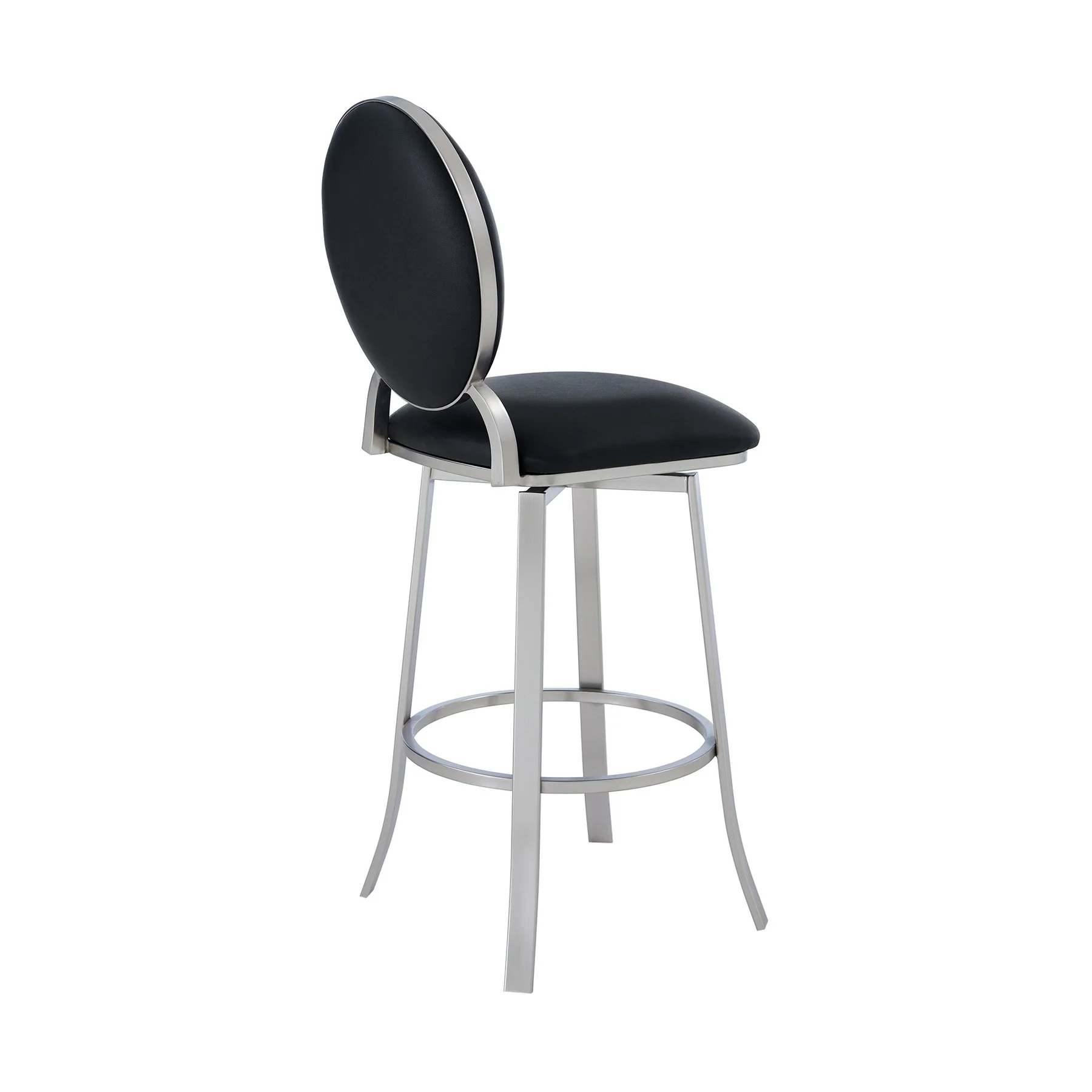 Pia Contemporary 26" Counter Height Barstool in Brushed Stainless Steel Finish and Black Faux Leather - Image 3