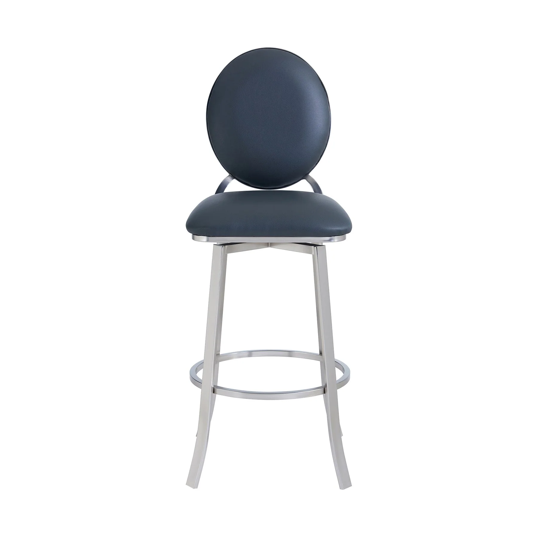 Pia Contemporary 26" Counter Height Barstool in Brushed Stainless Steel Finish and Gray Faux Leather - Image 2