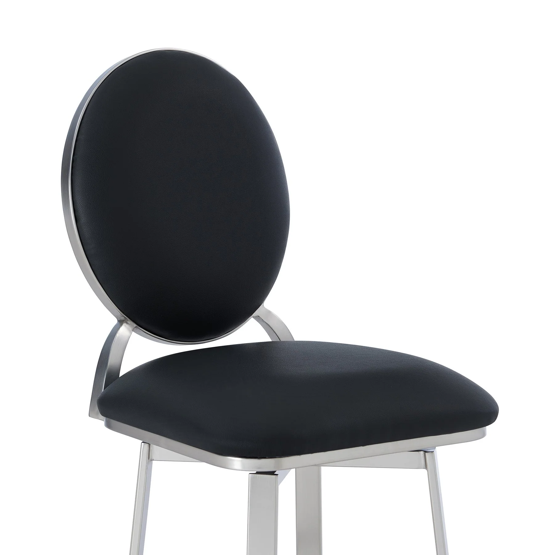 Pia Contemporary 30" Bar Height Barstool in Brushed Stainless Steel Finish and Black Faux Leather - Image 4