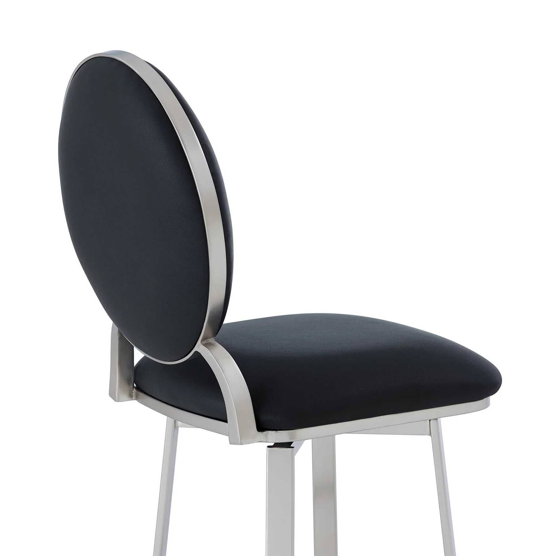 Pia Contemporary 30" Bar Height Barstool in Brushed Stainless Steel Finish and Black Faux Leather - Image 5