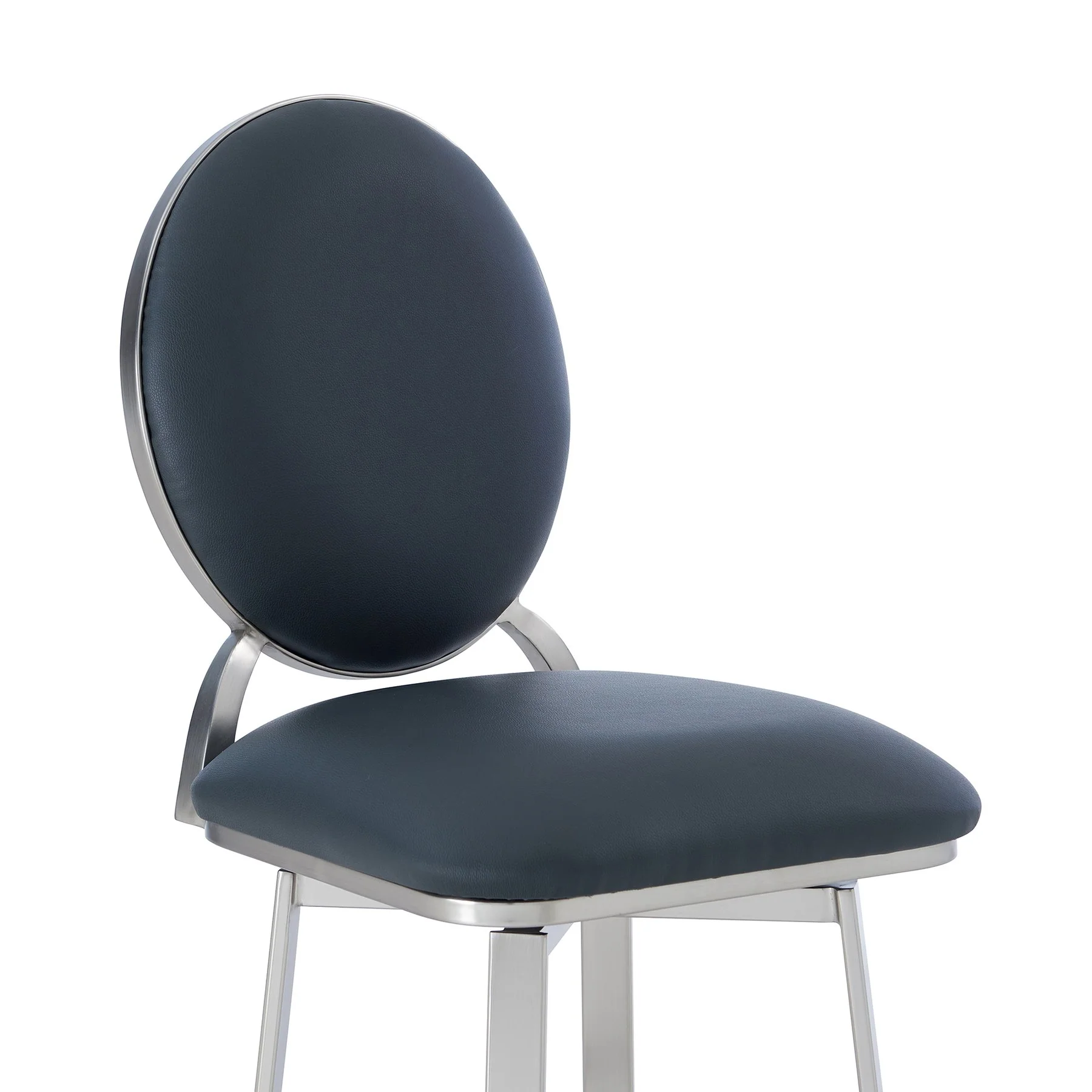 Pia Contemporary 30" Bar Height Barstool in Brushed Stainless Steel Finish and Gray Faux Leather - Image 4