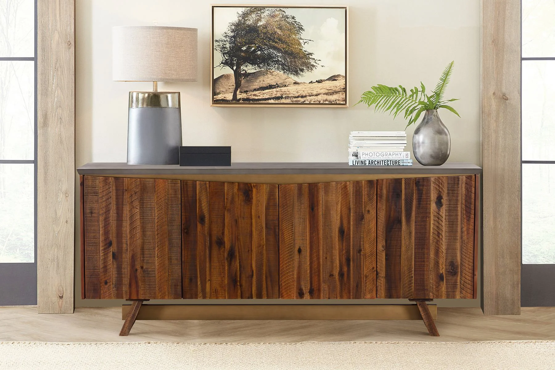 Picadilly 4 Door Sideboard Buffet in Acacia Wood and Concrete - Image 8