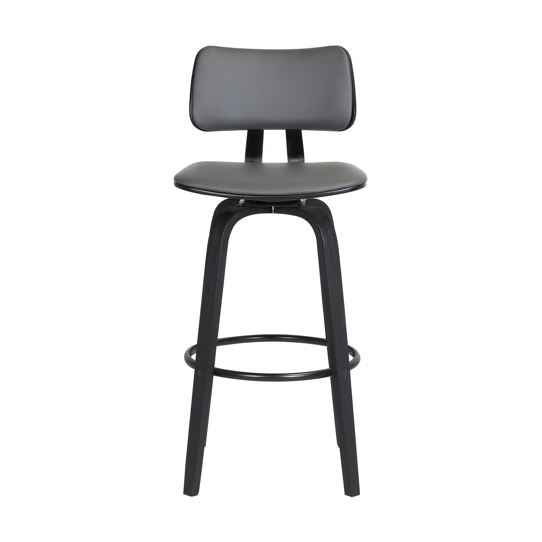 Pico 26" Swivel Black Wood Counter Stool in Gray Faux Leather with Black Metal - Image 2