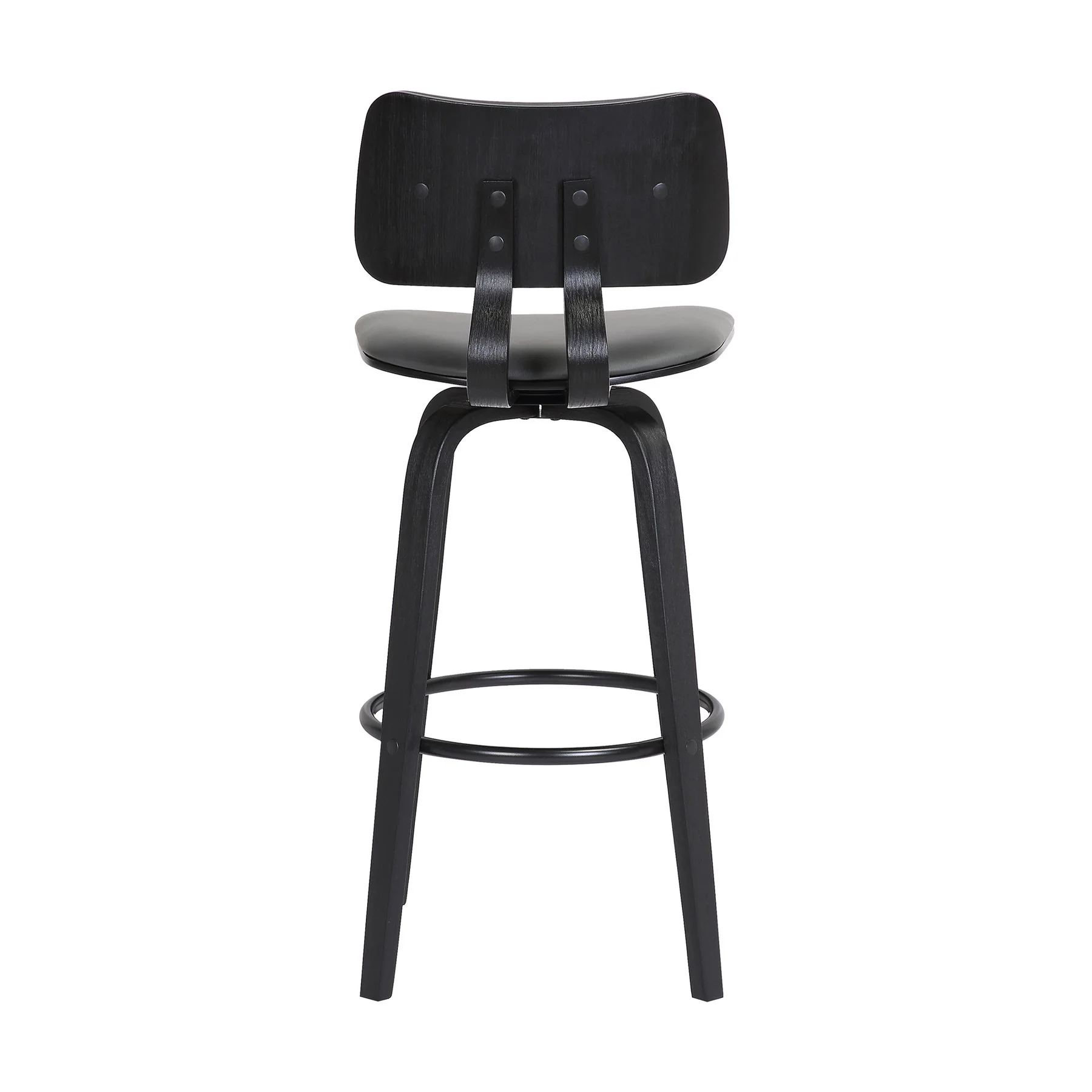 Pico 26" Swivel Black Wood Counter Stool in Gray Faux Leather with Black Metal - Image 5