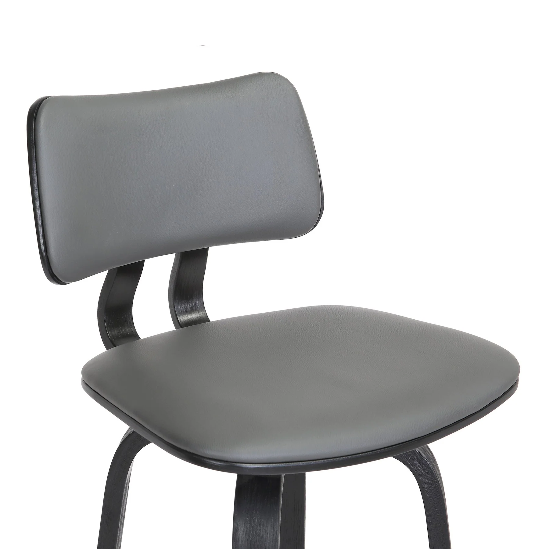 Pico 26" Swivel Black Wood Counter Stool in Gray Faux Leather with Black Metal - Image 6
