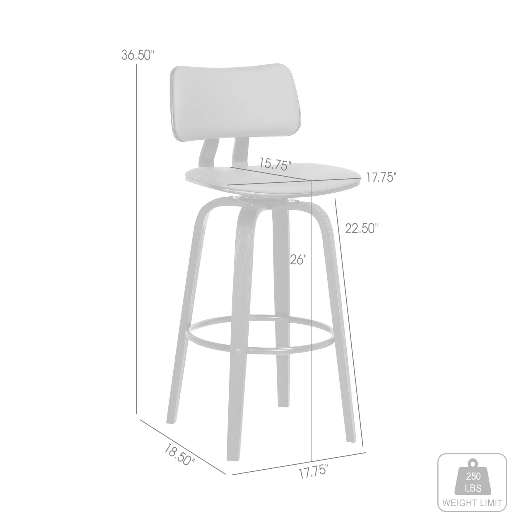 Pico 26" Swivel Black Wood Counter Stool in Gray Faux Leather with Black Metal - Image 9