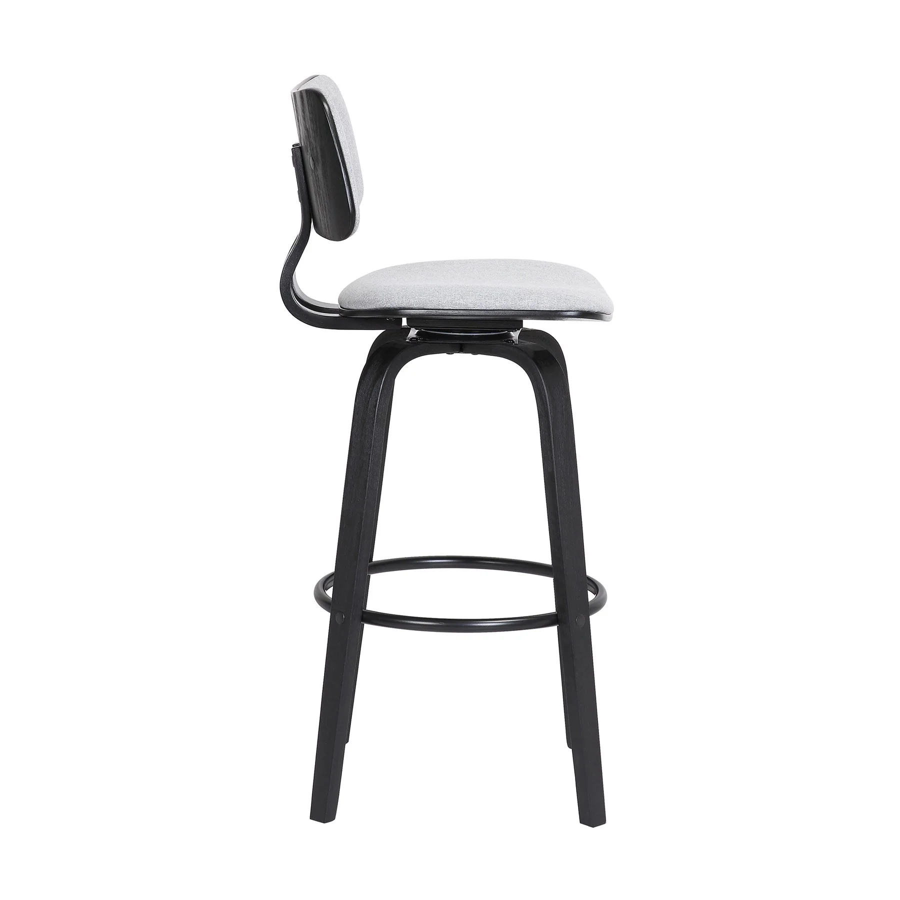 Pico 26" Swivel Black Wood Counter Stool in Light Gray Fabric with Black Metal - Image 3