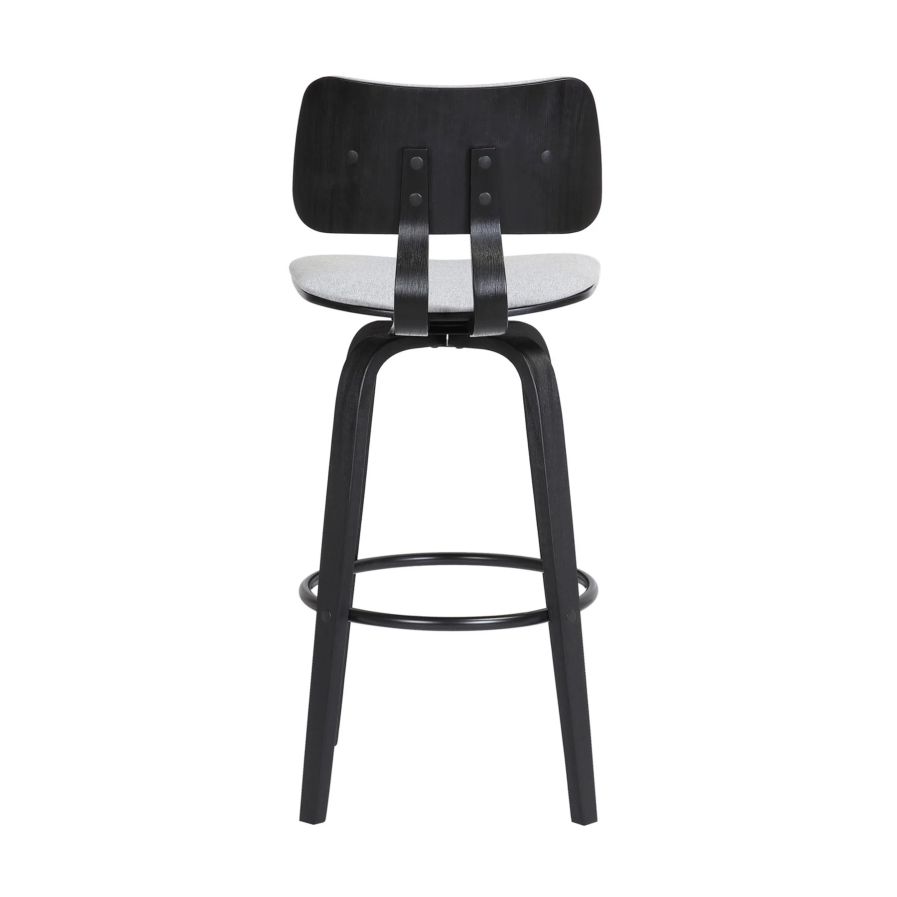 Pico 26" Swivel Black Wood Counter Stool in Light Gray Fabric with Black Metal - Image 5