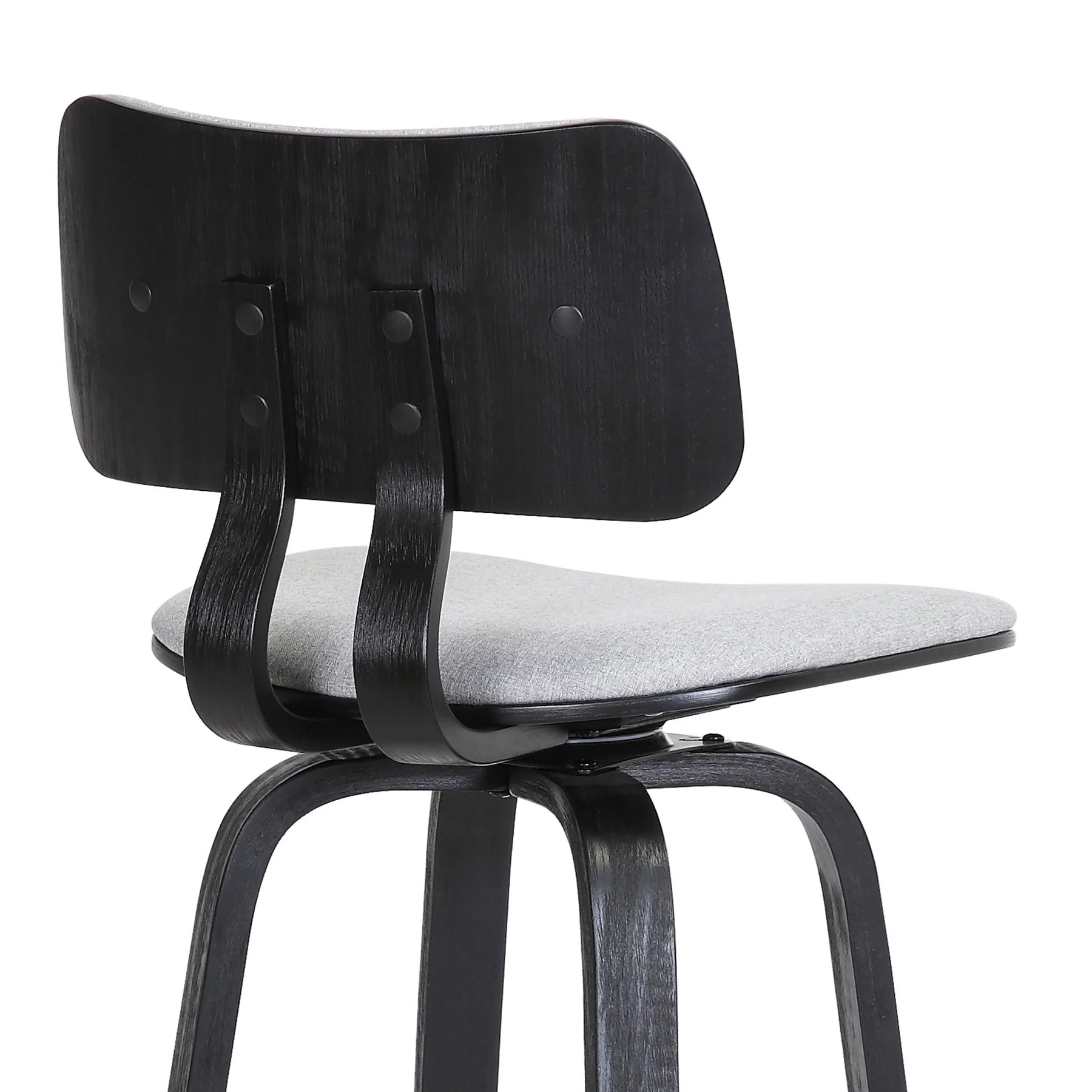 Pico 26" Swivel Black Wood Counter Stool in Light Gray Fabric with Black Metal - Image 7