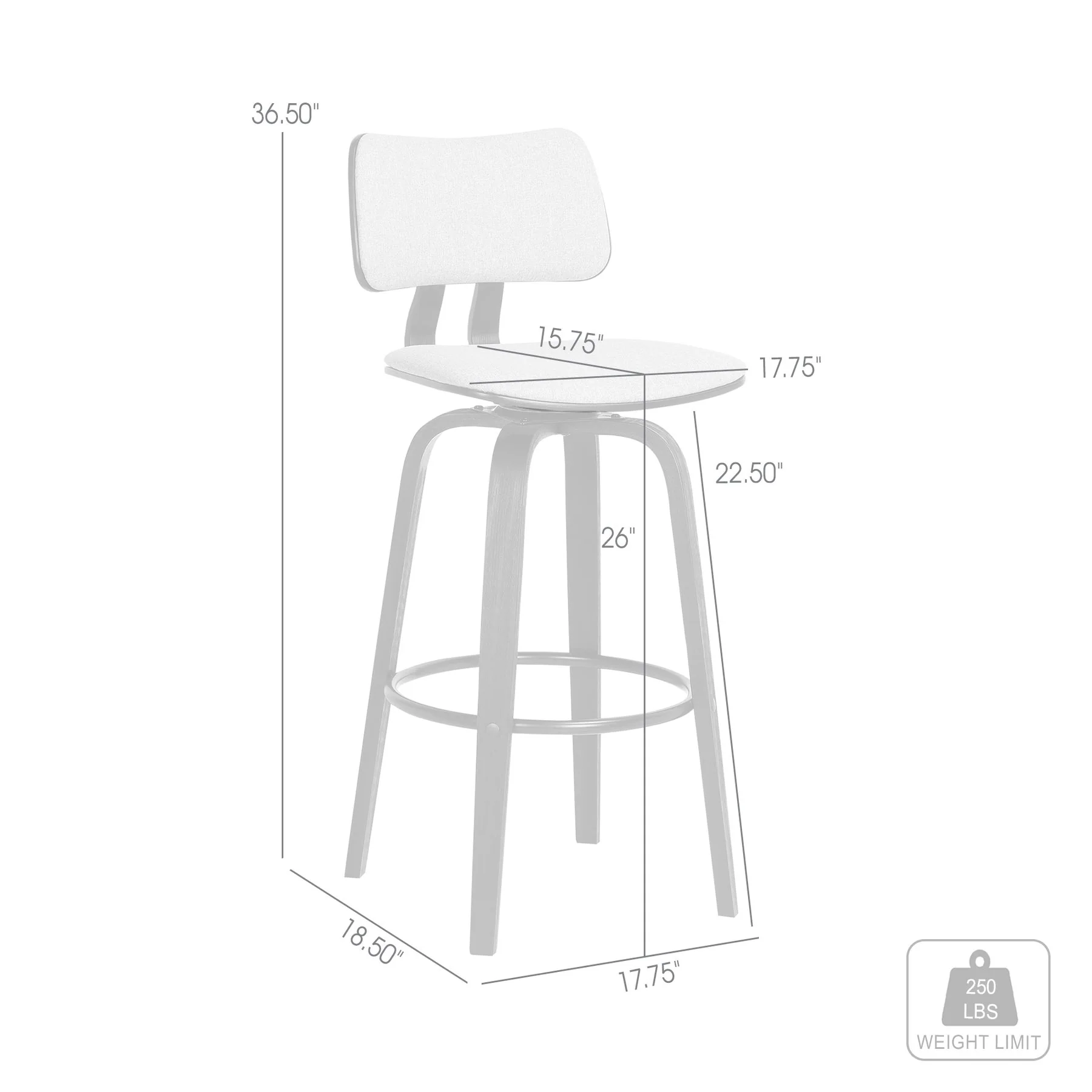Pico 26" Swivel Black Wood Counter Stool in Light Gray Fabric with Black Metal - Image 9