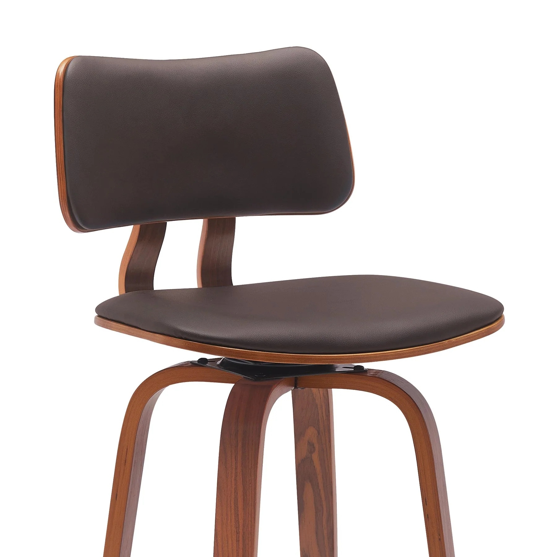Pico 26" Swivel Walnut Wood Counter Stool in Brown Faux Leather with Chrome - Image 4