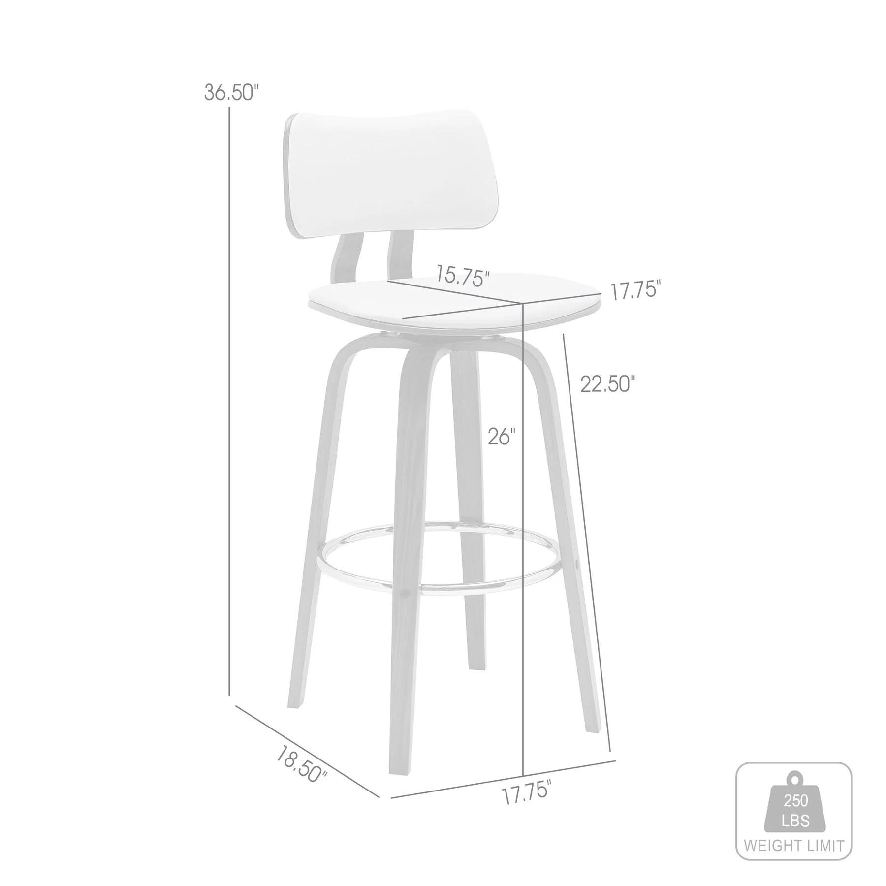Pico 26" Swivel Walnut Wood Counter Stool in Cream Faux Leather with Chrome - Image 8
