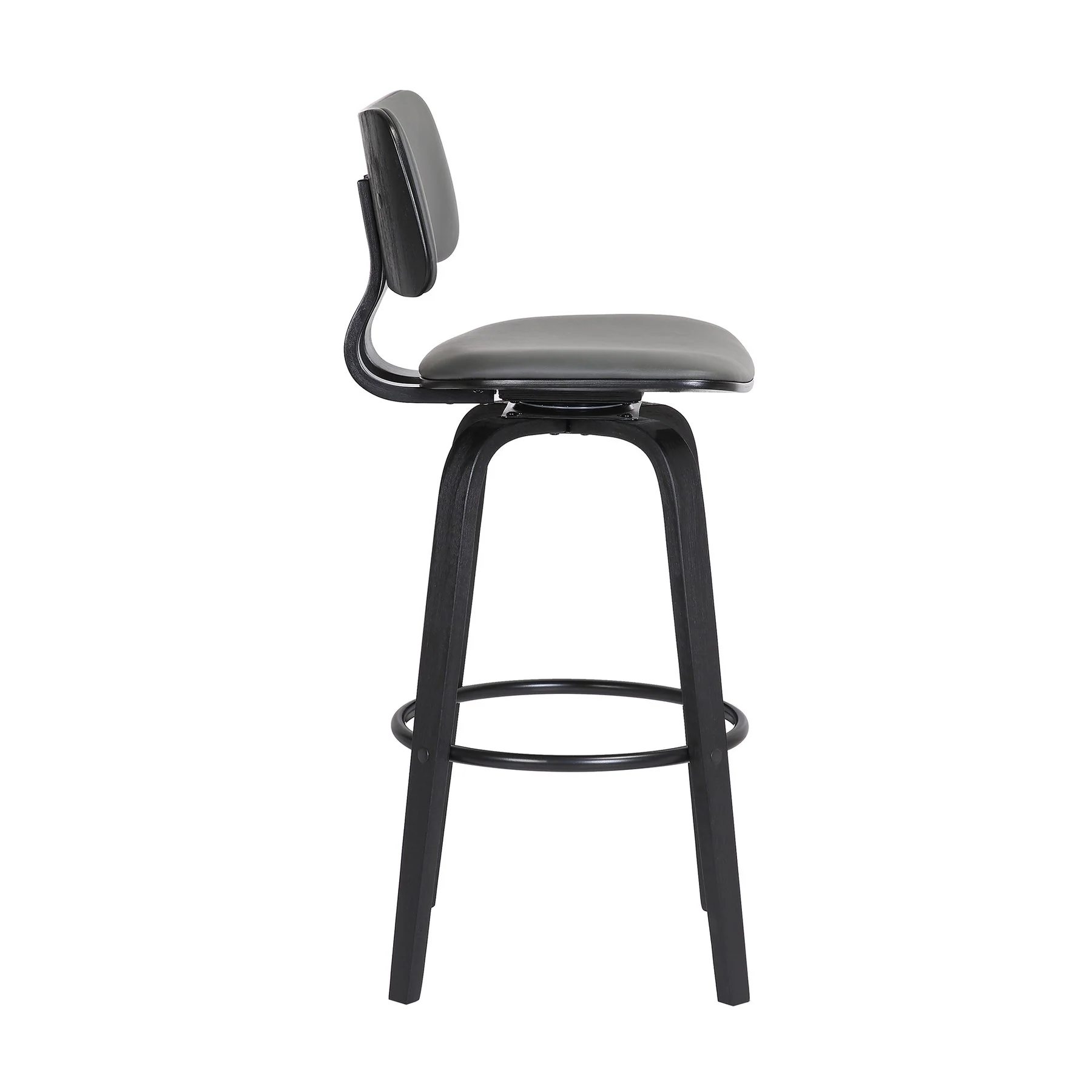 Pico 30" Swivel Black Wood Bar Stool in Gray Faux Leather with Black Metal - Image 3