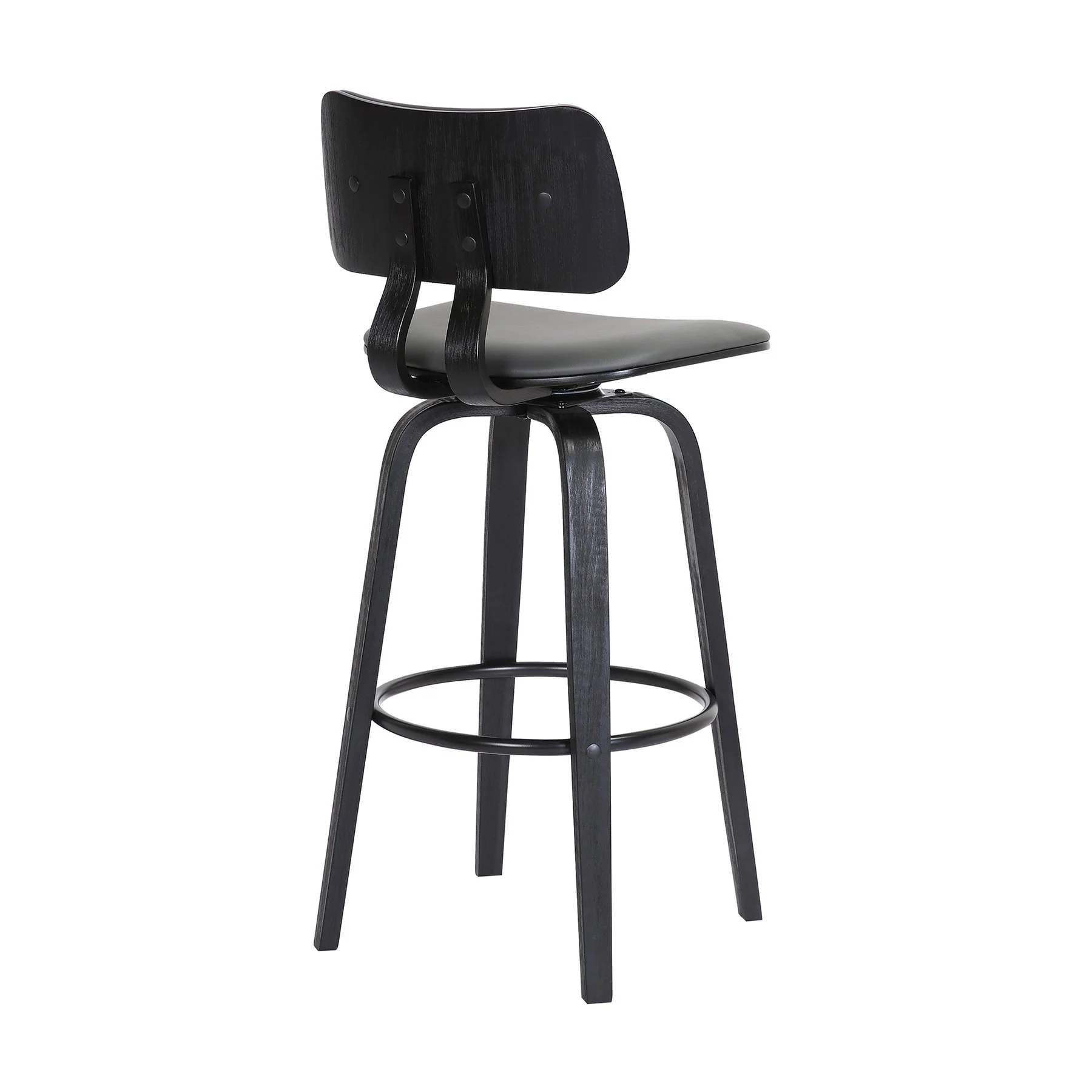 Pico 30" Swivel Black Wood Bar Stool in Gray Faux Leather with Black Metal - Image 4