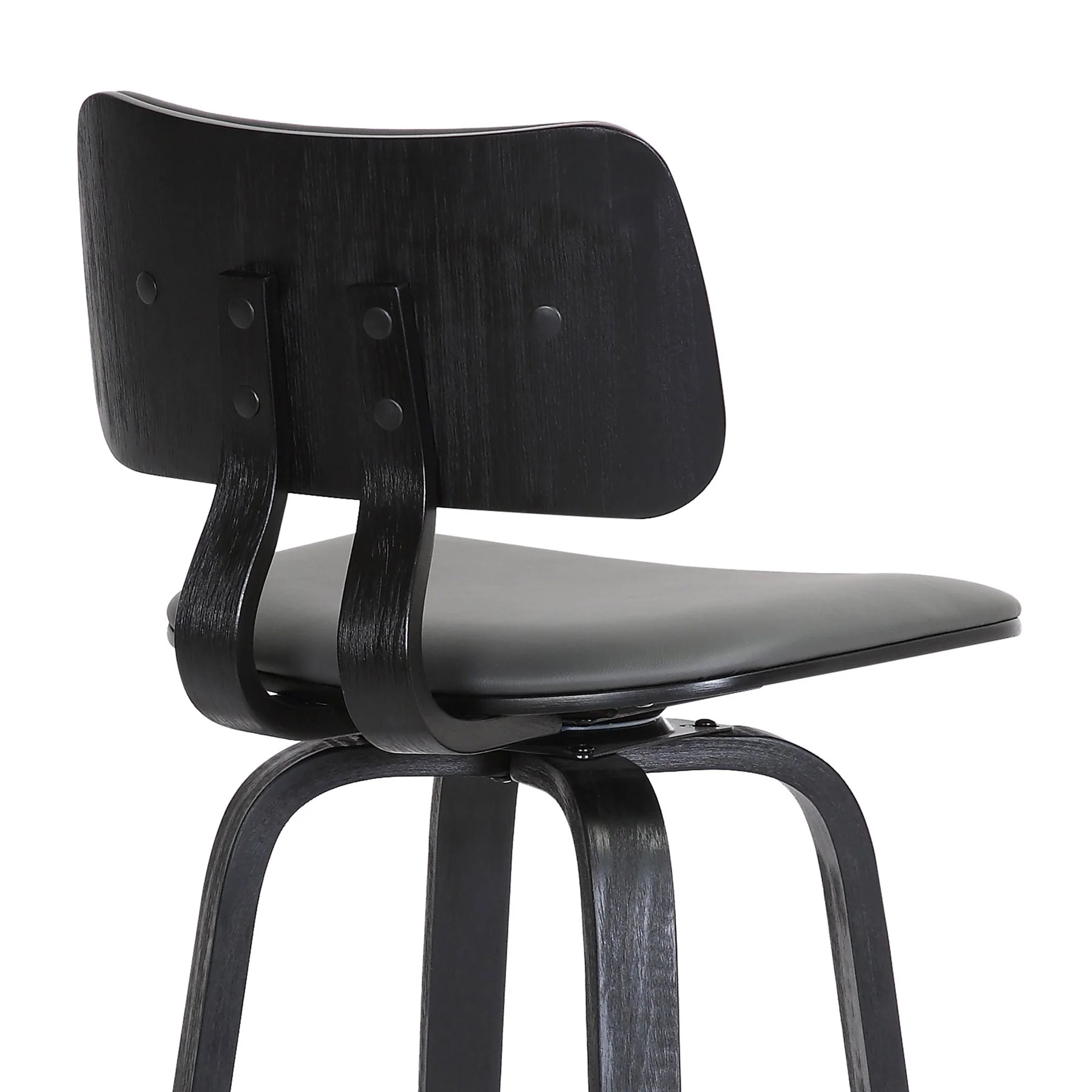 Pico 30" Swivel Black Wood Bar Stool in Gray Faux Leather with Black Metal - Image 7
