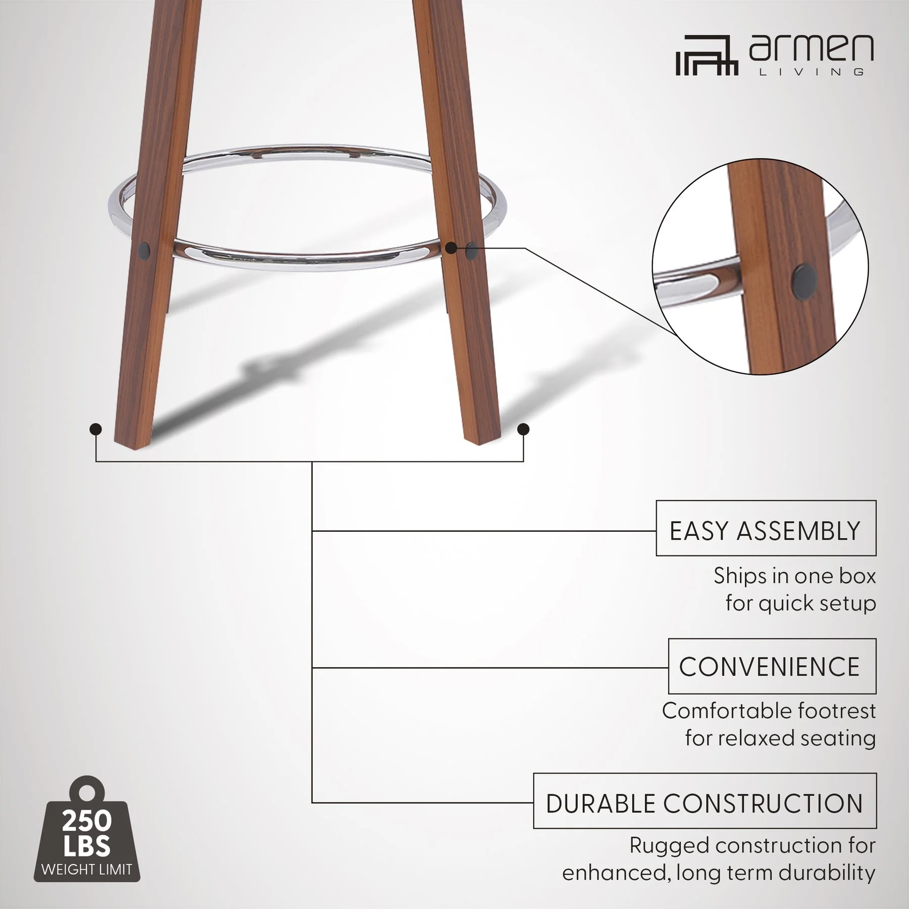 Pico 30" Swivel Walnut Wood Bar Stool in Brown Faux Leather with Chrome - Image 11