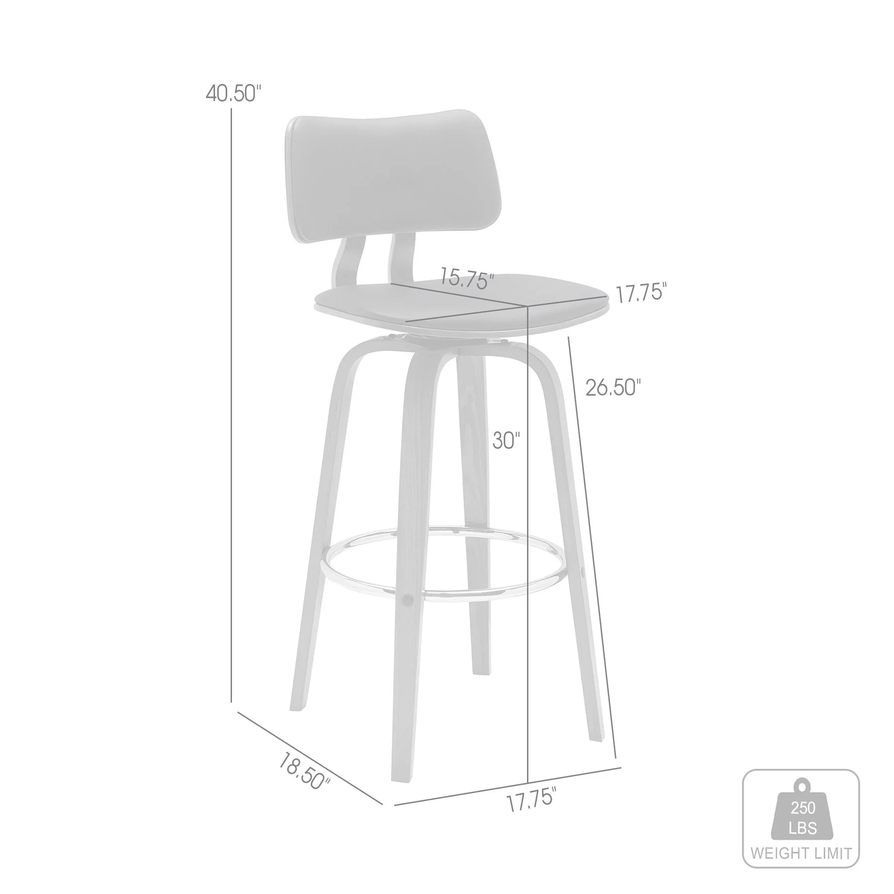 Pico 30" Swivel Walnut Wood Bar Stool in Brown Faux Leather with Chrome - Image 8