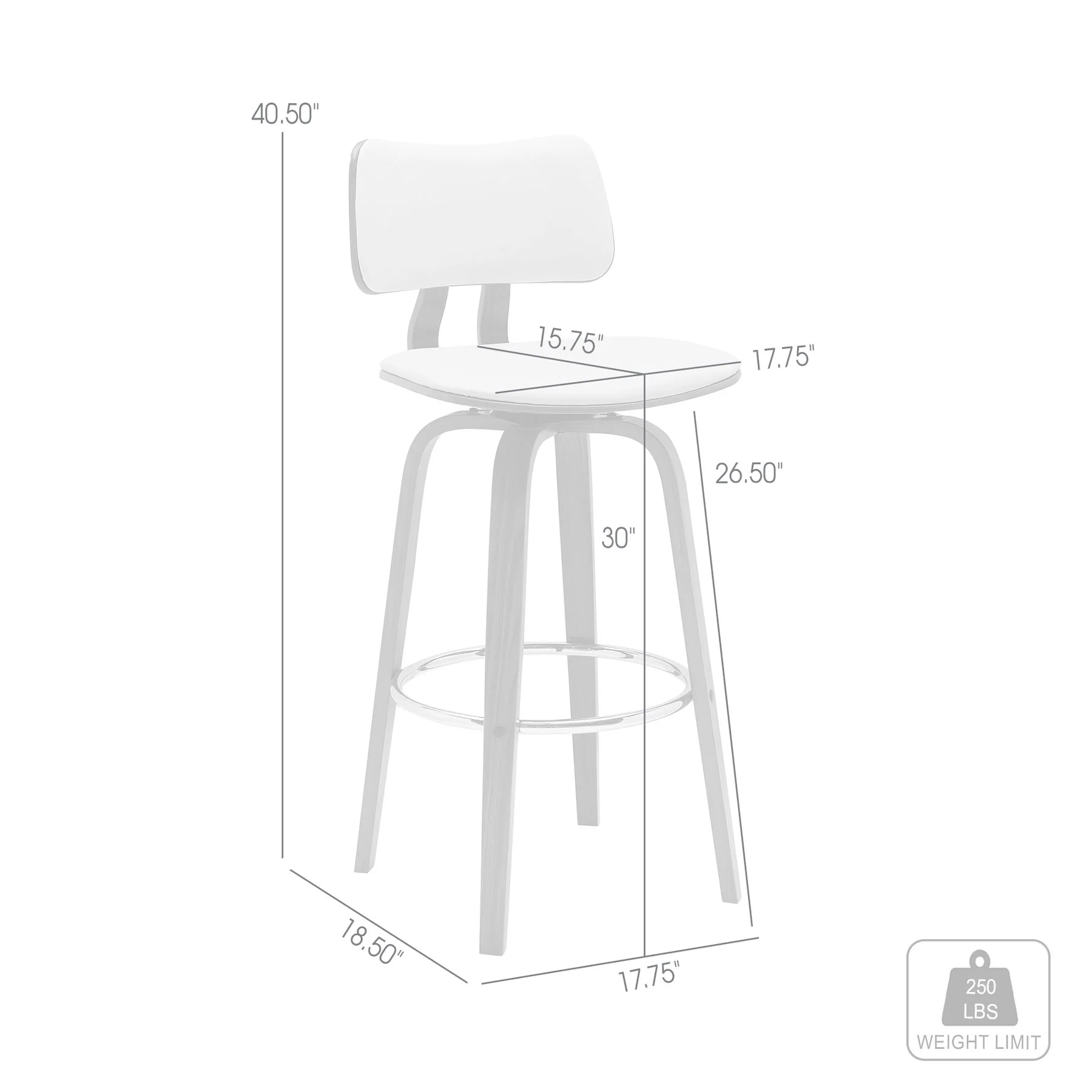 Pico 30" Swivel Walnut Wood Bar Stool in Cream Faux Leather with Chrome - Image 8