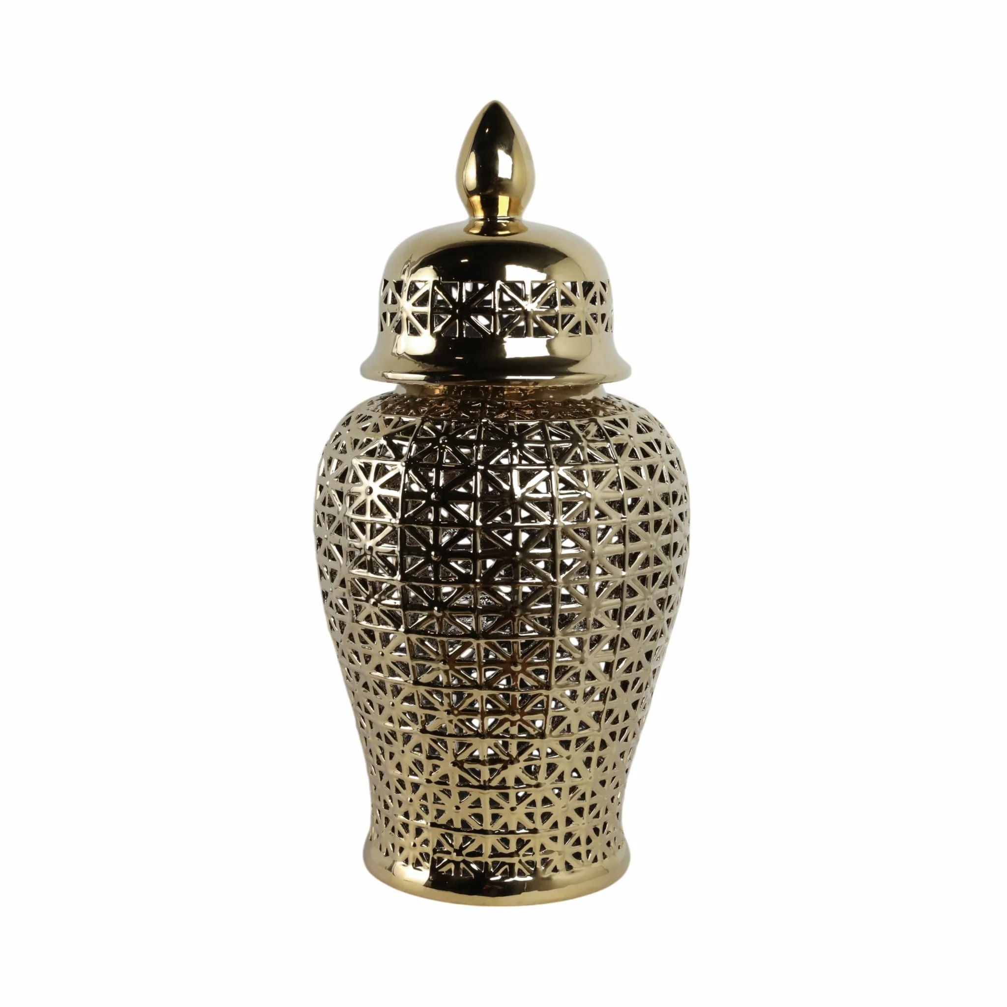 Pierced Ceramic Temple Jar, Gold - Image 3