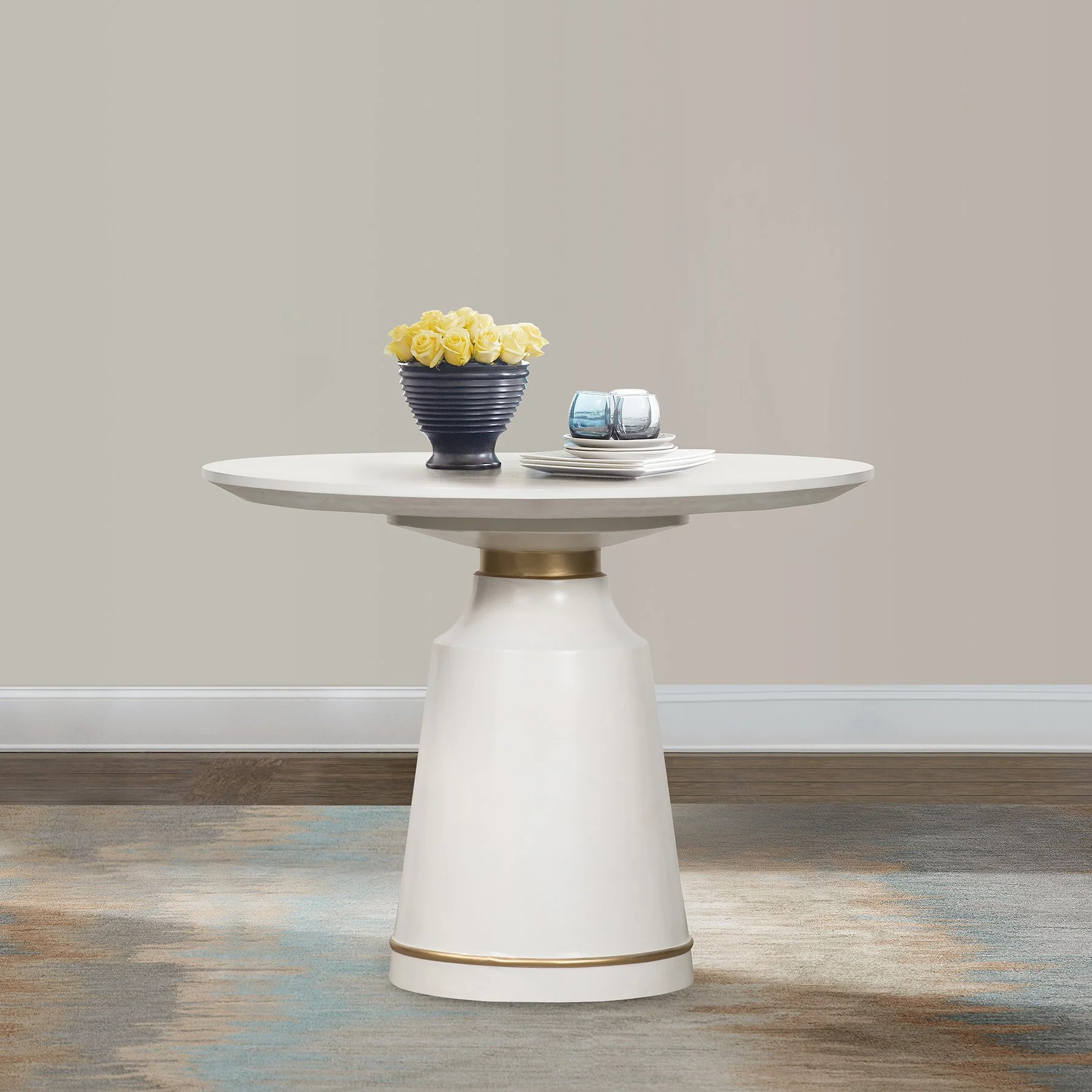 Pinni White Concrete Round Dining Table with Bronze Painted Accent - Image 8
