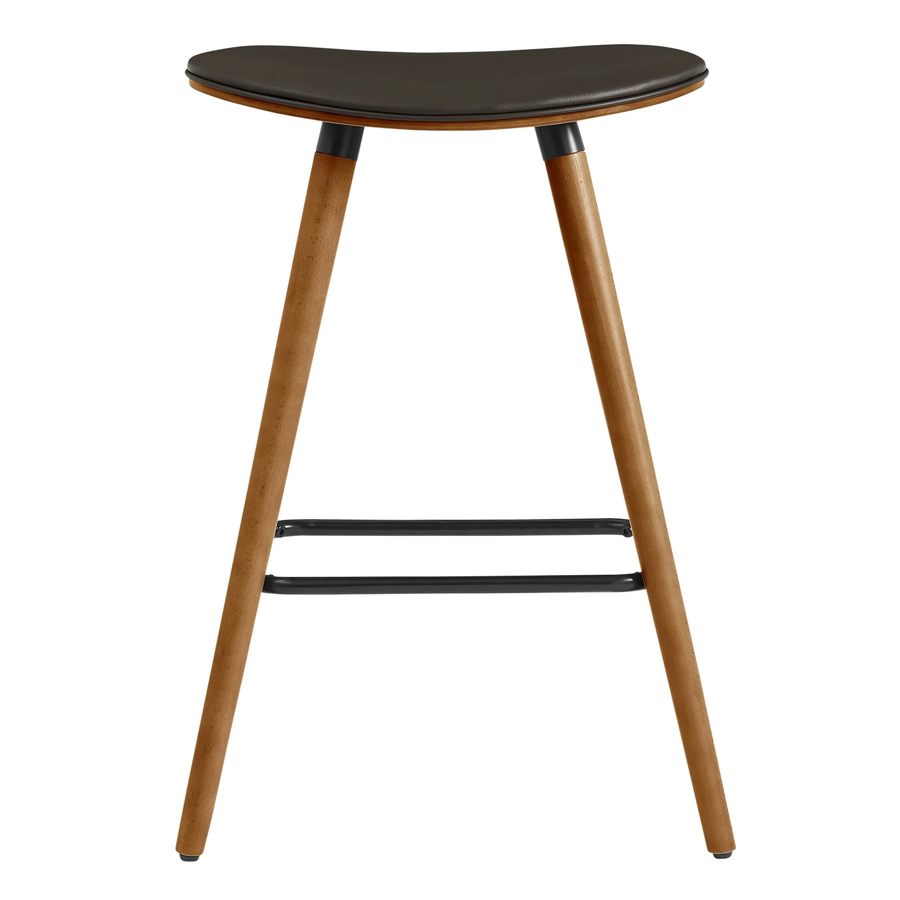 Piper 26" Counter Height Backless Bar Stool in Brown Faux Leather and Walnut Wood - Image 2
