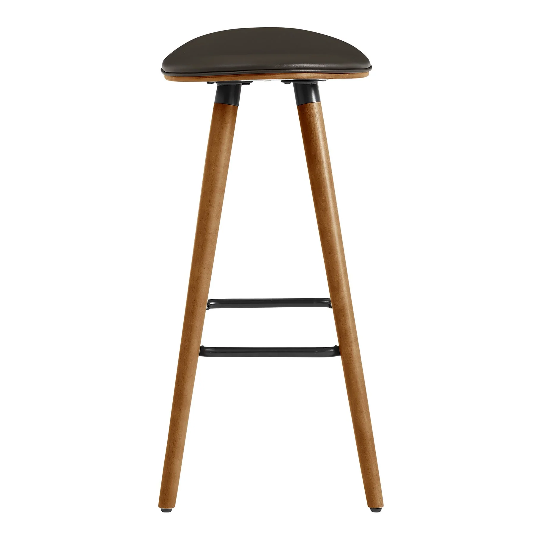 Piper 26" Counter Height Backless Bar Stool in Brown Faux Leather and Walnut Wood - Image 3