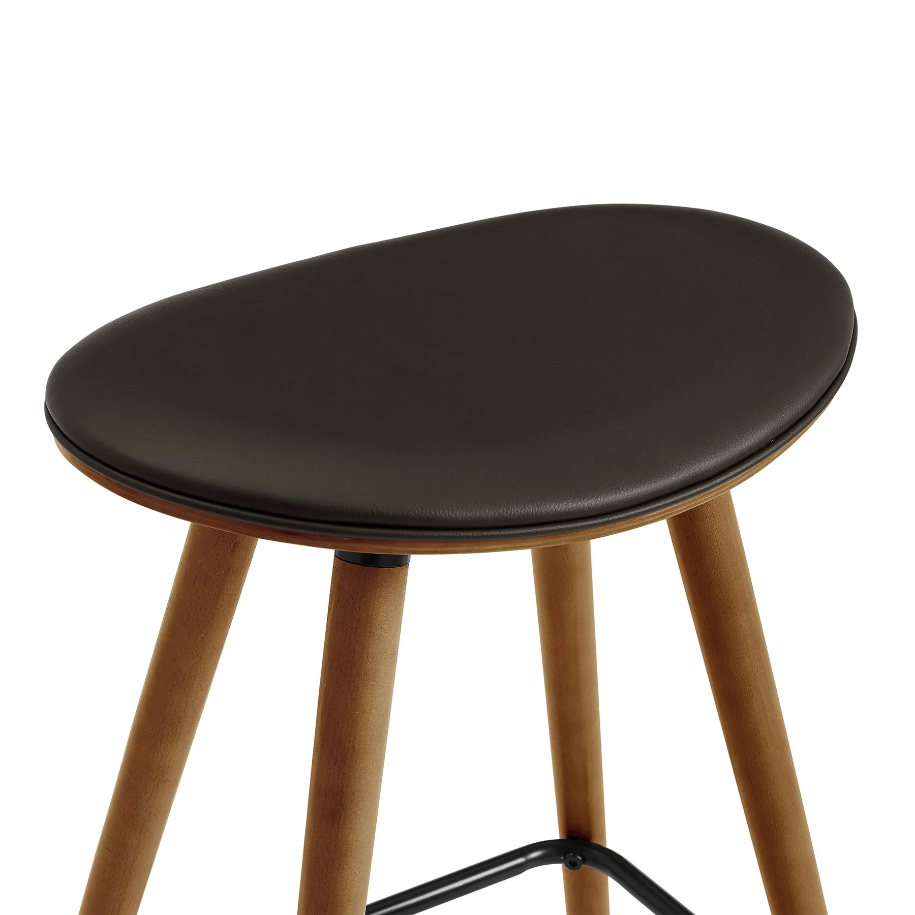 Piper 26" Counter Height Backless Bar Stool in Brown Faux Leather and Walnut Wood - Image 4